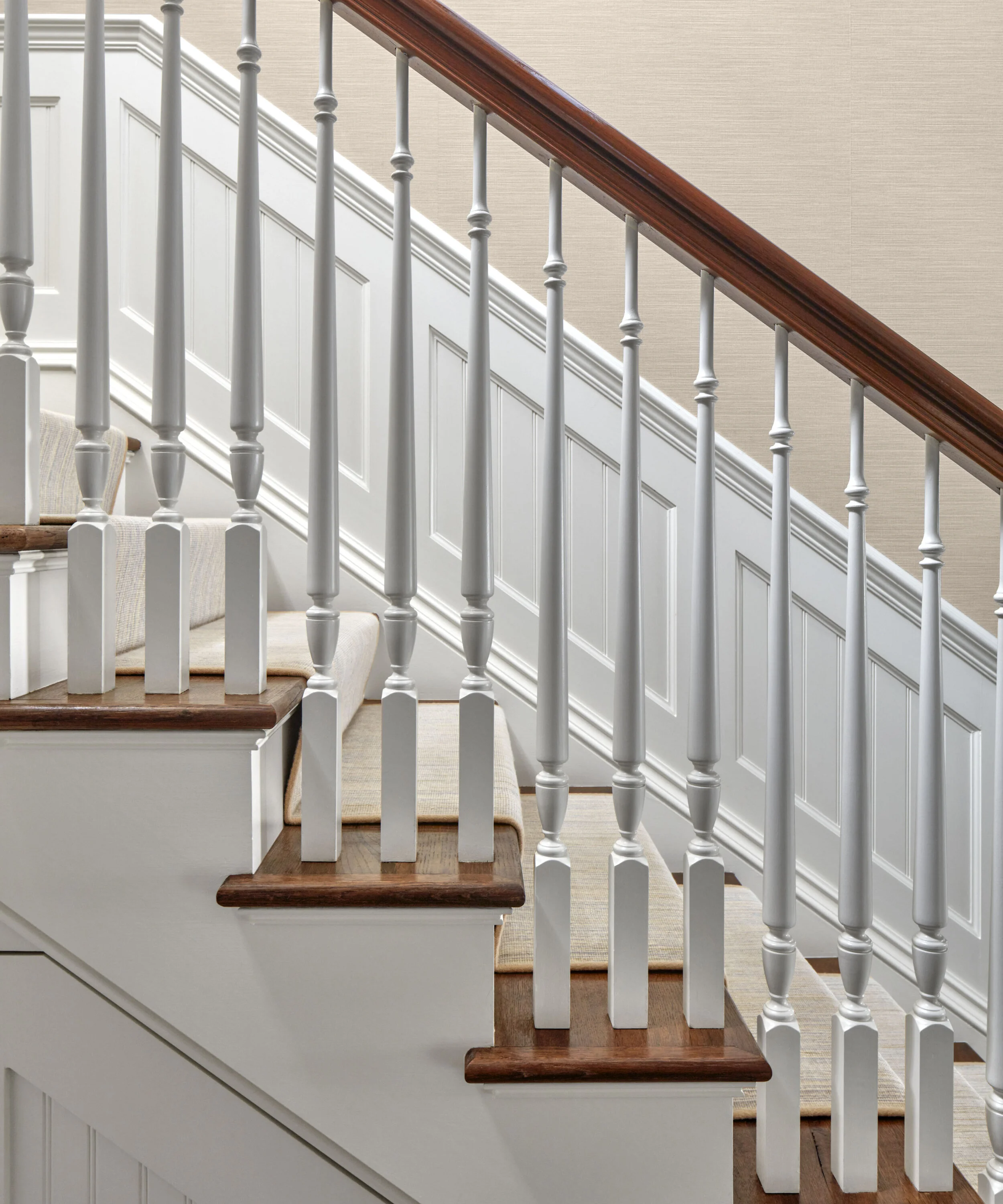 Colonial home in Greenwich CT, open riser staircase detail