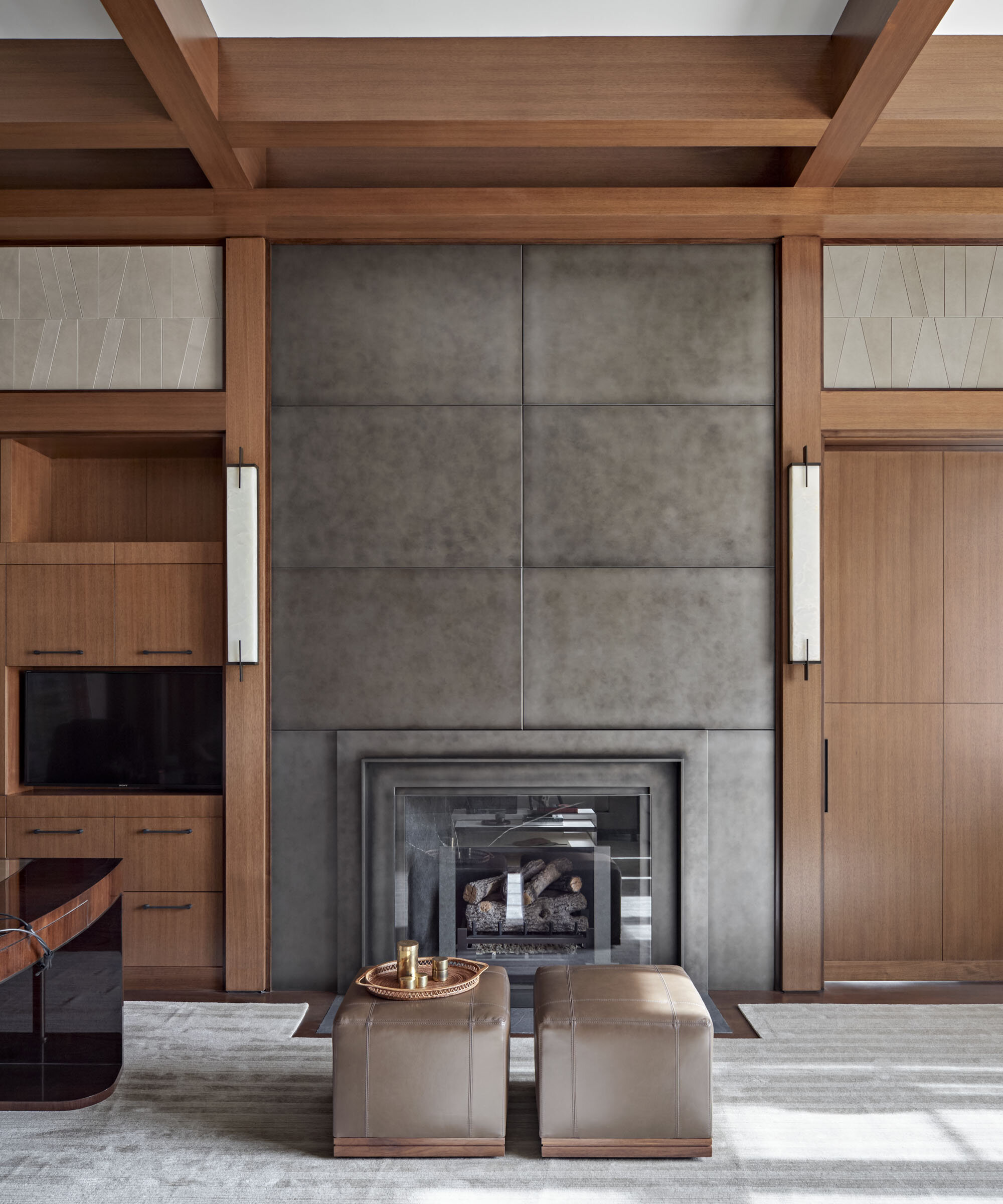 Colonial home in Greenwich CT, brick fireplace detail