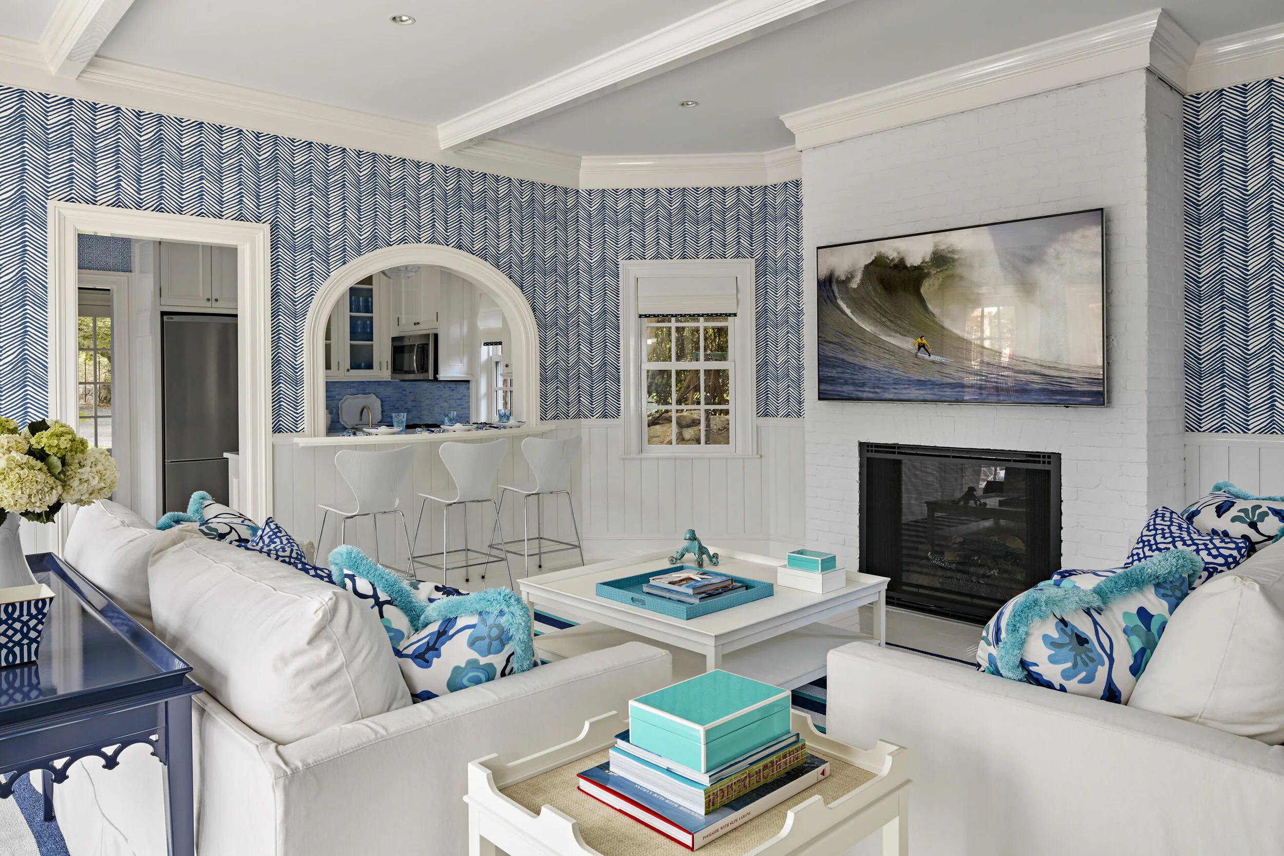 Tudor home in Greenwich CT, stone fireplace