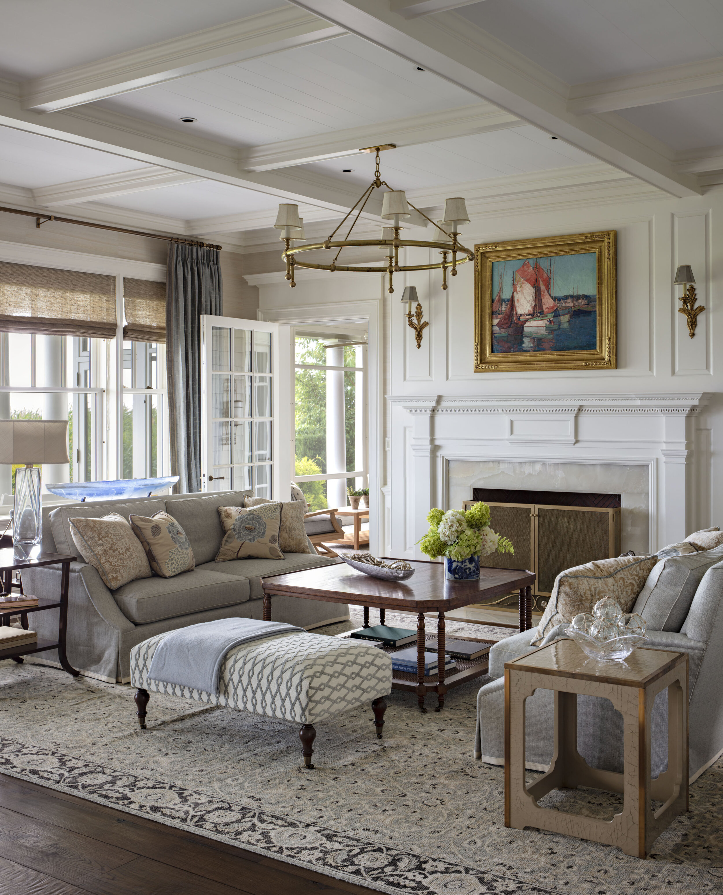 Colonial home in Greenwich CT, fireplace in formal sitting room