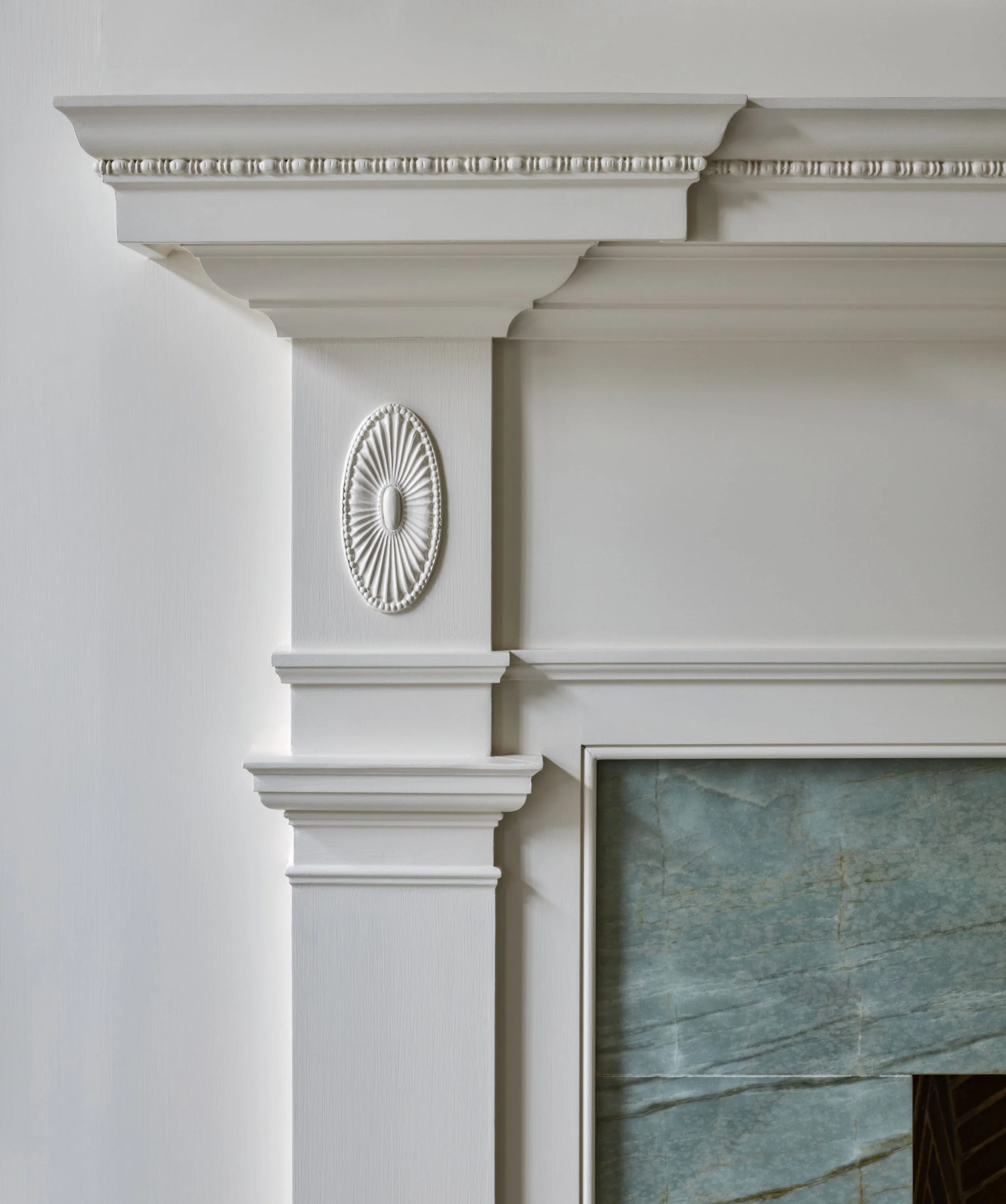 Colonial home in Greenwich CT, fireplace formal sitting room detail