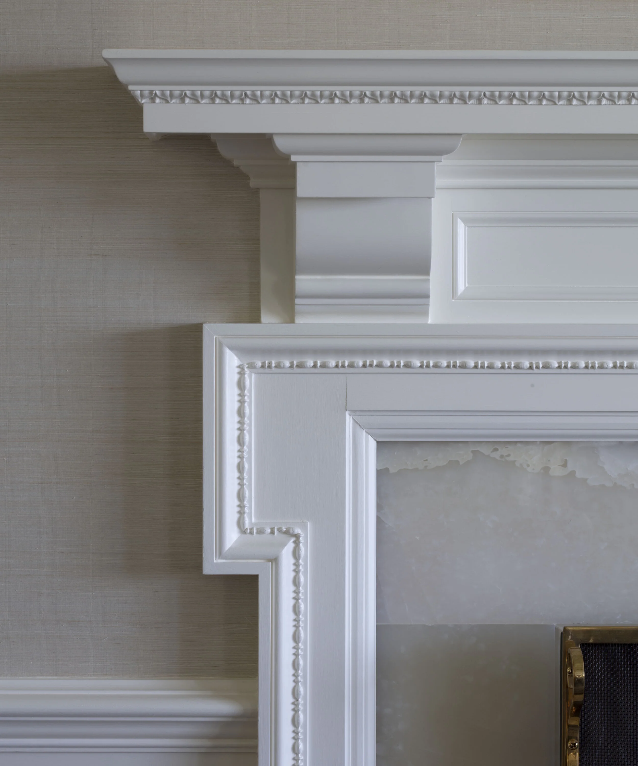 Georgian colonial home in Greenwich CT, library fireplace