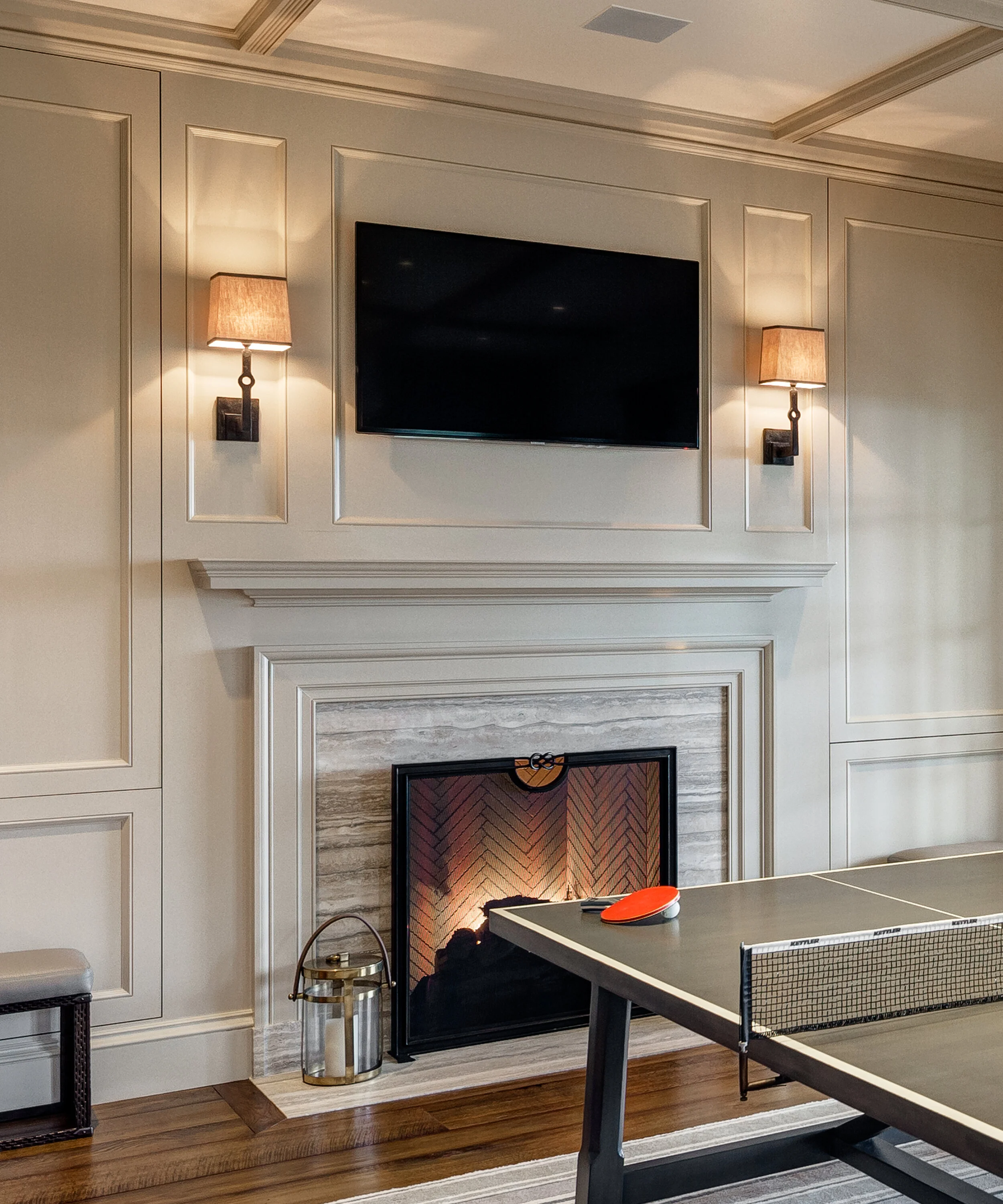 Georgian colonial home in Greenwich CT, double-sided fireplace