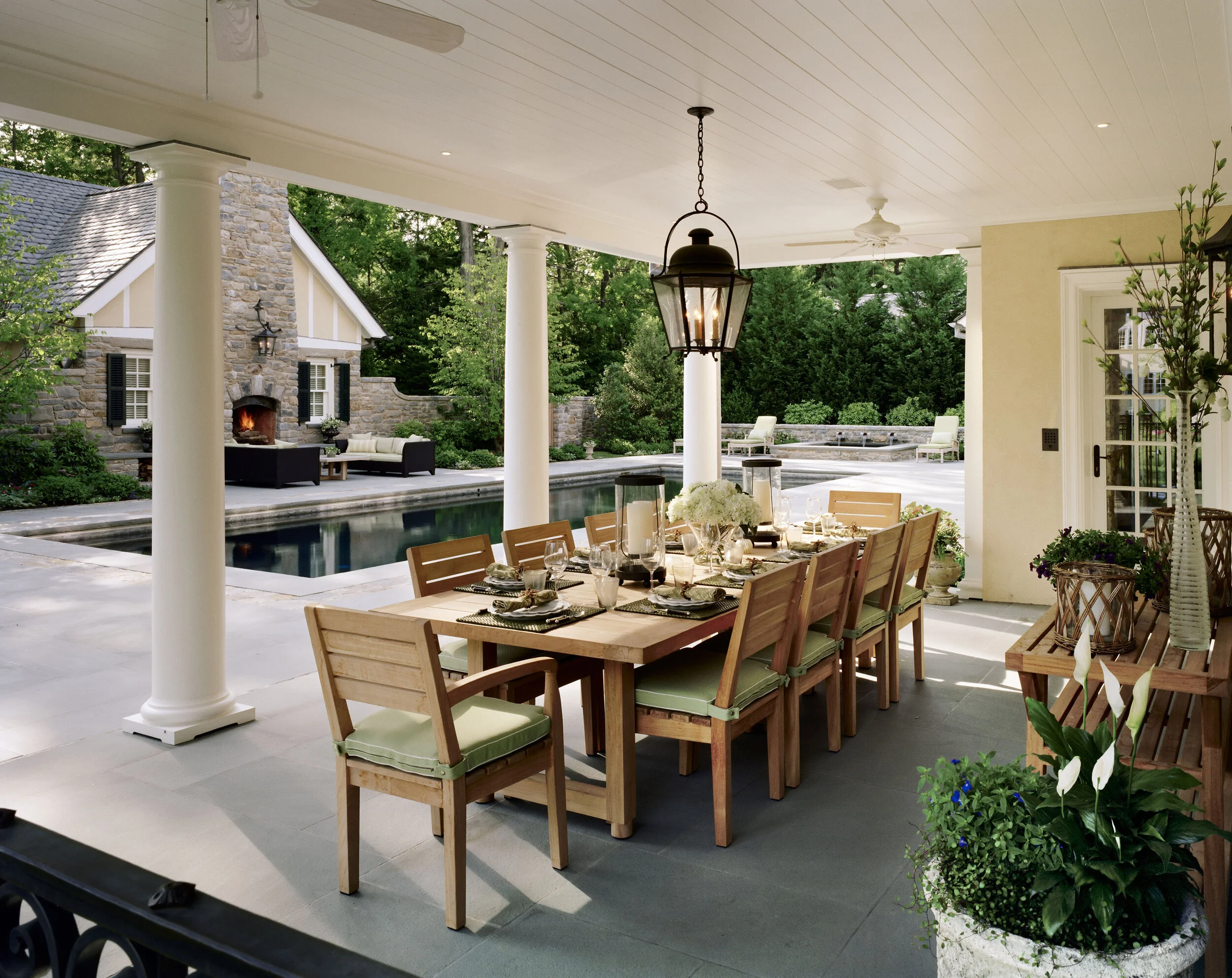 Colonial home in Greenwich CT, outdoor rear terrace