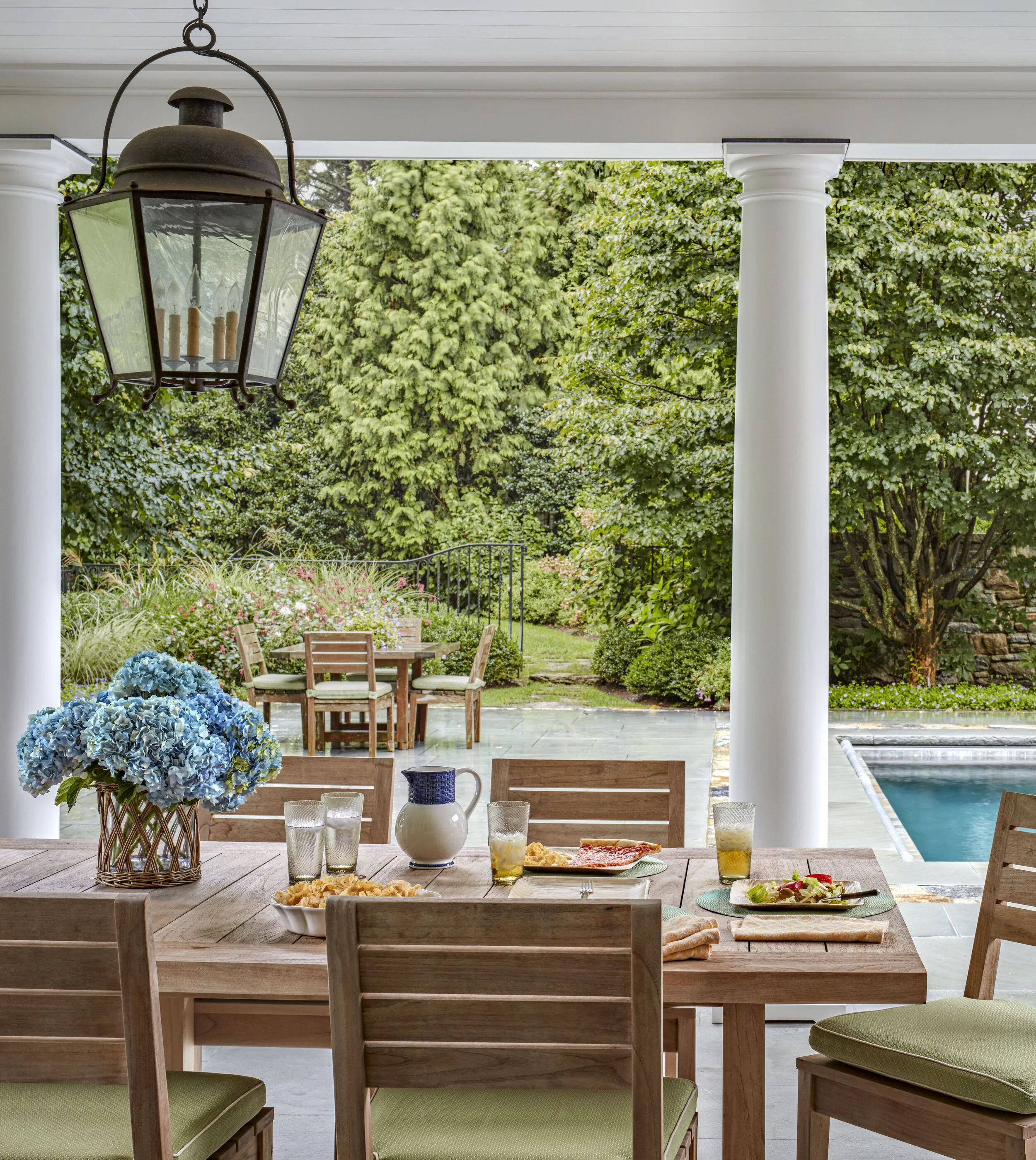 Georgian home in Greenwich CT, outdoor garden loggia