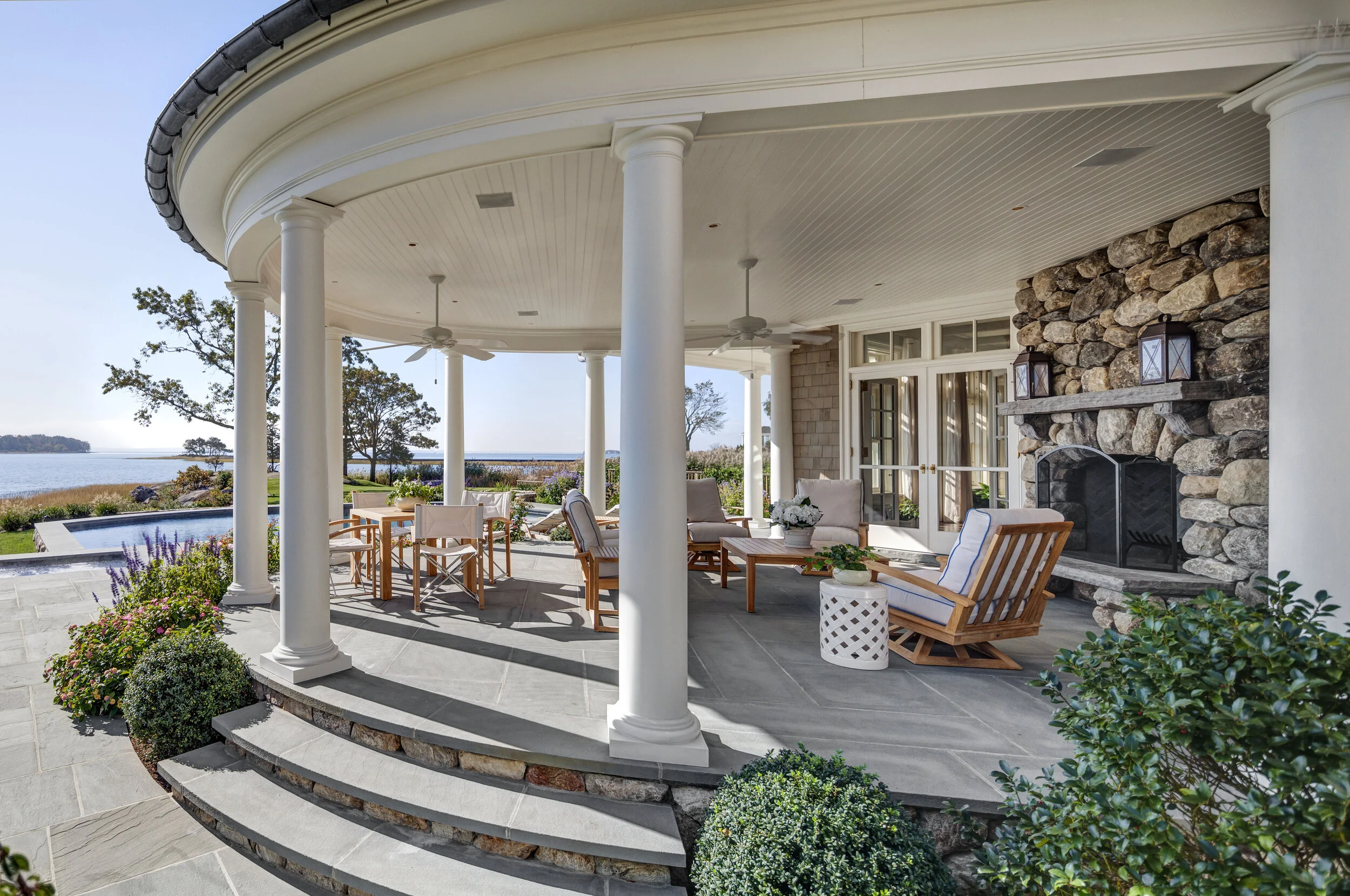 Georgian colonial home in Greenwich CT, outdoor pergola