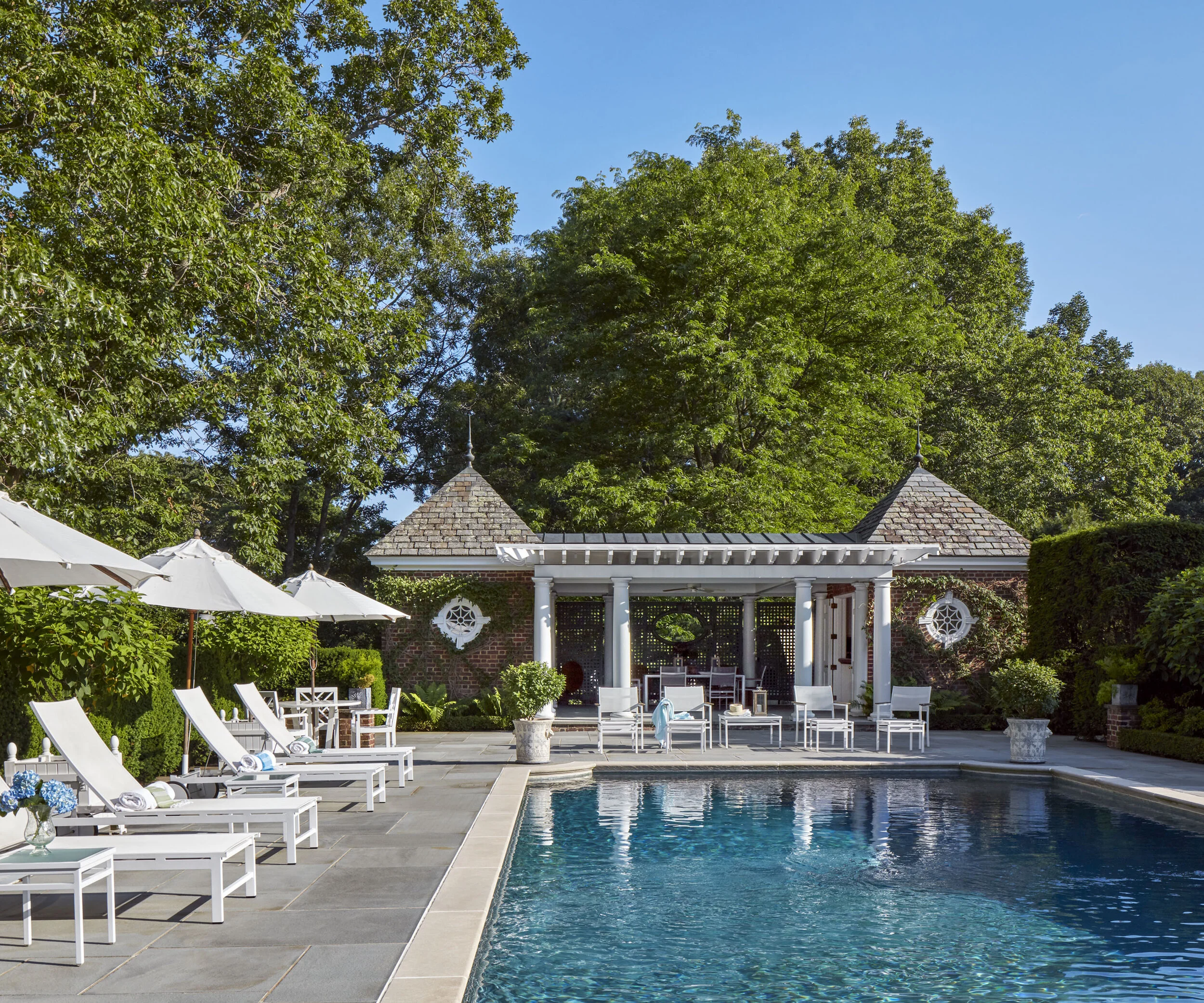 Georgian home in Greenwich CT, covered outdoor terrace