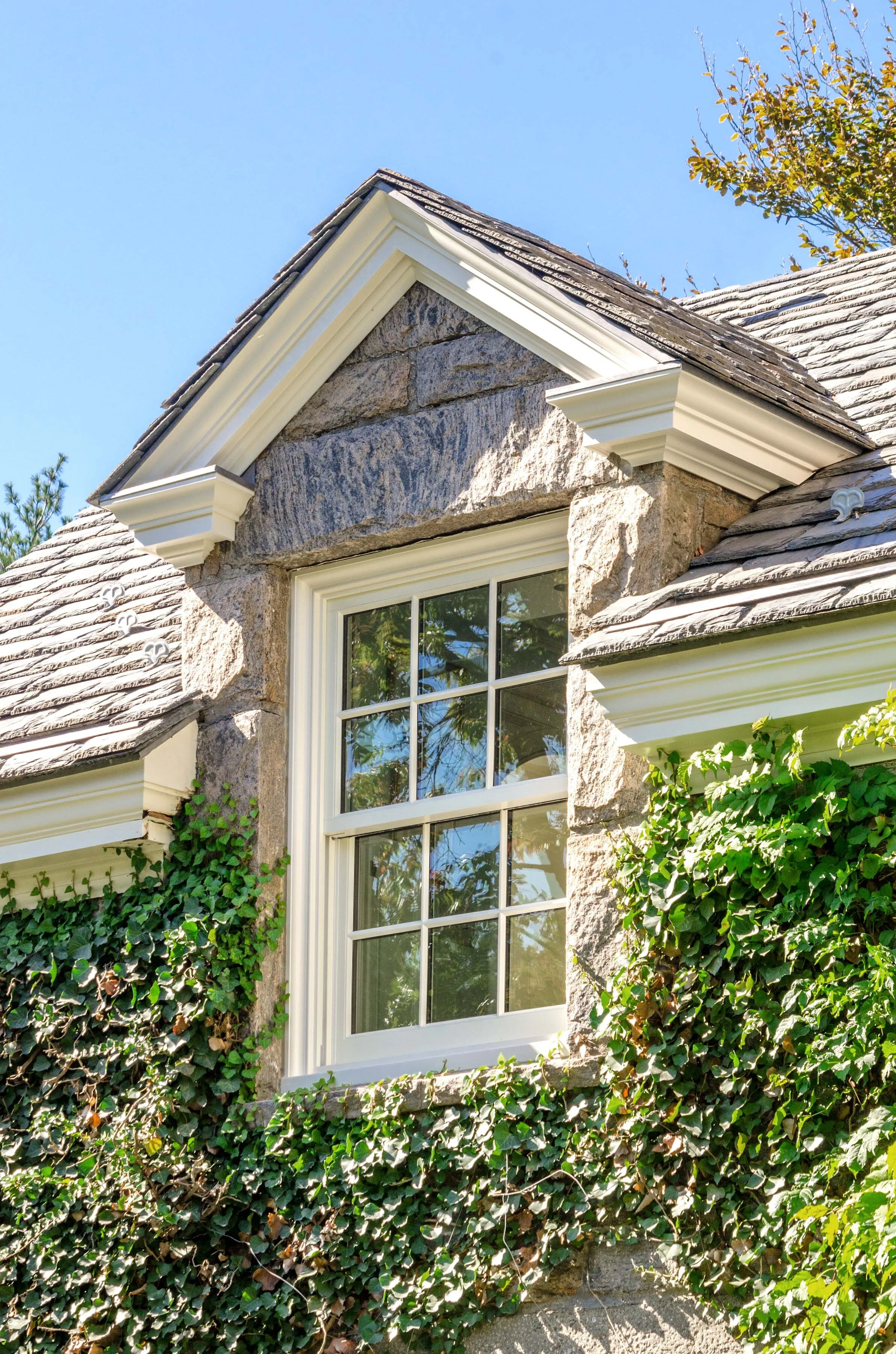 Tudor home in Greenwich CT, casement leaded window