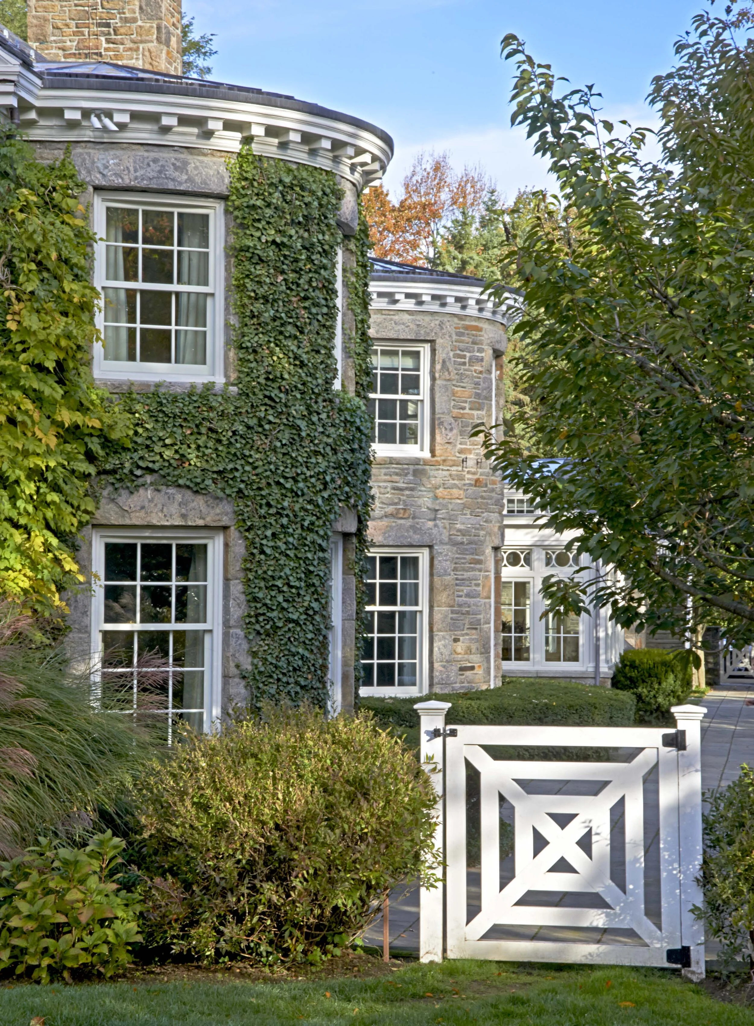 Tudor home in Greenwich CT, casement leaded window detail