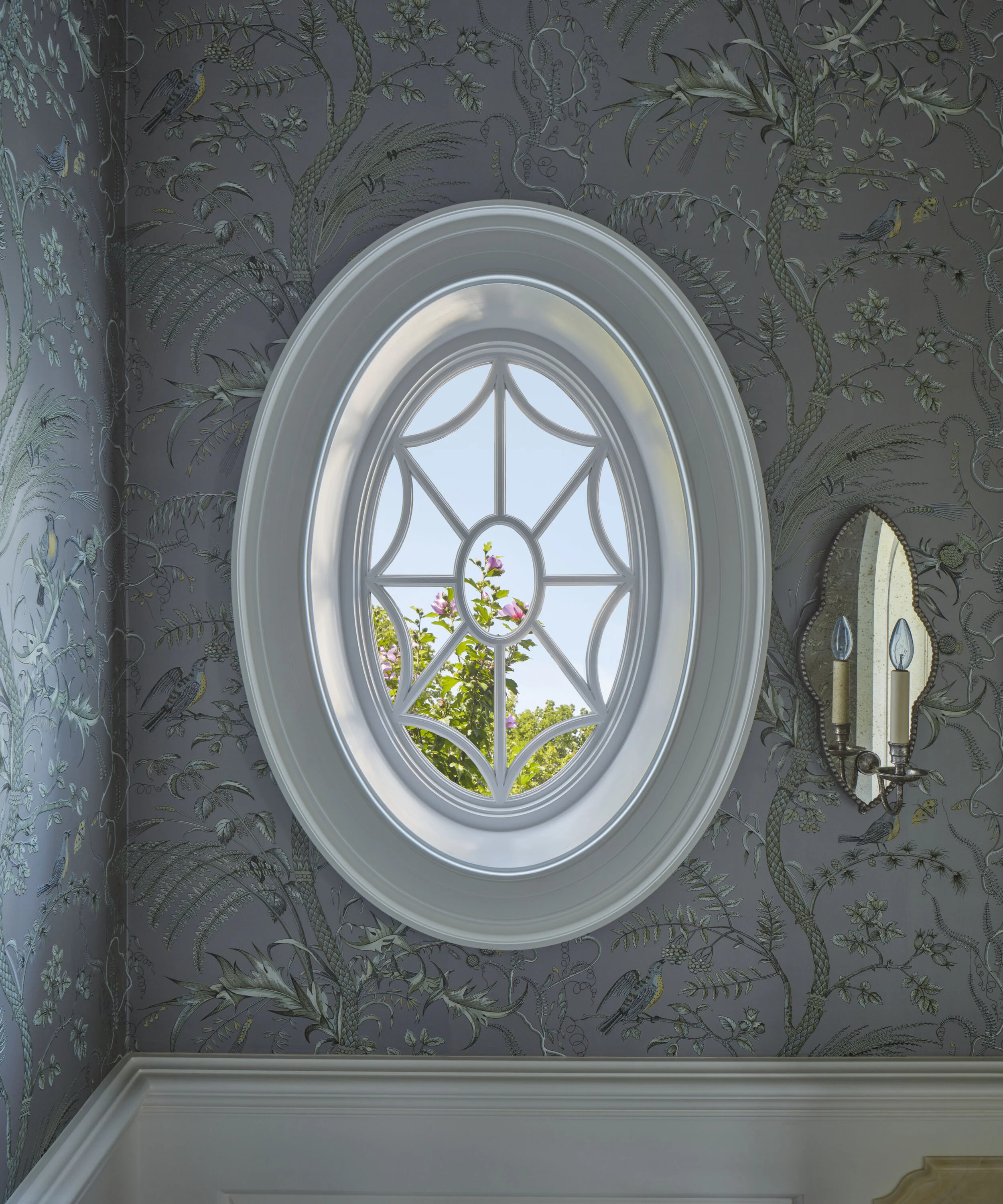 Georgian home in Greenwich CT, stair landing window detail