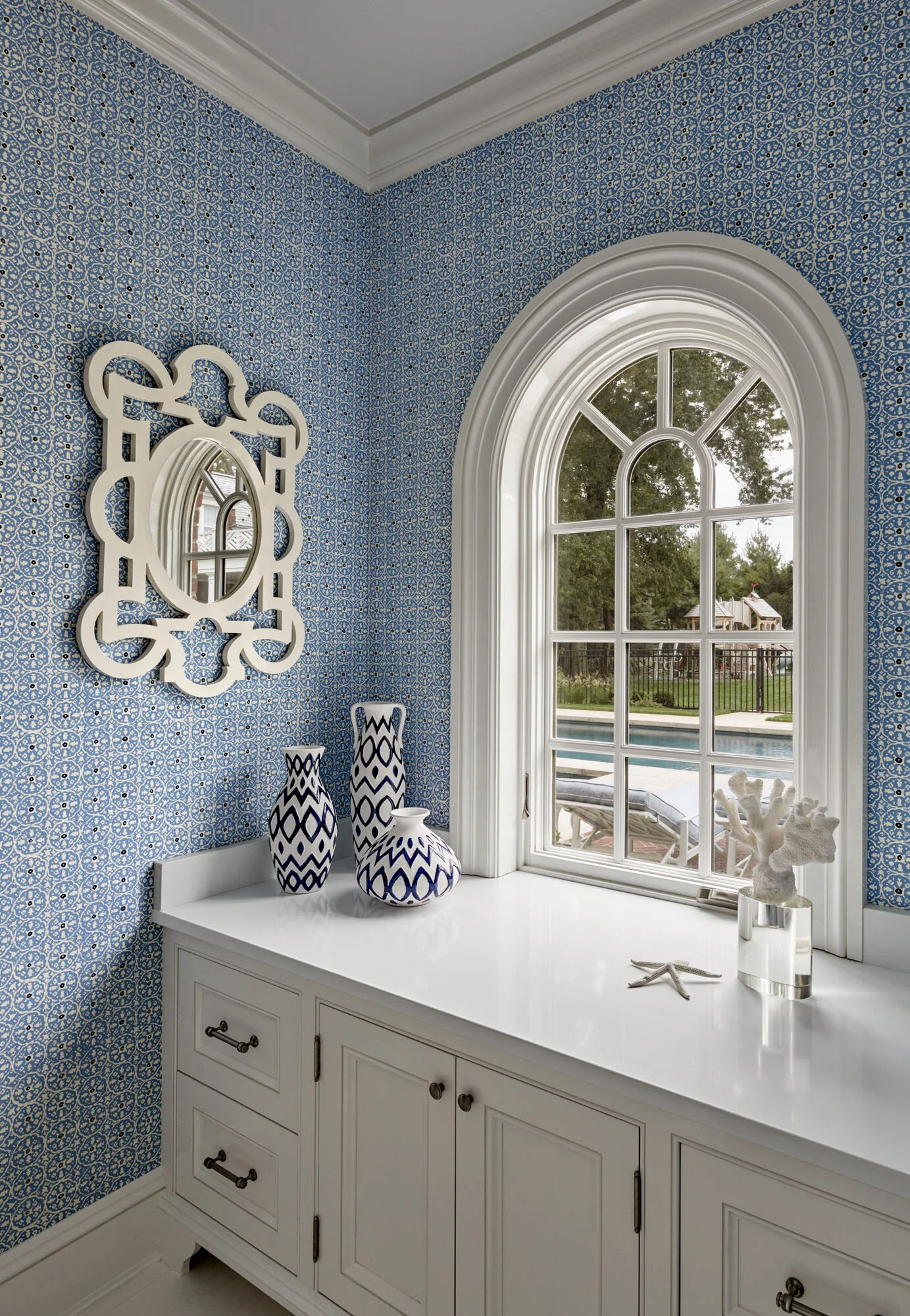 Tudor home in Greenwich CT, diamond pane window detail
