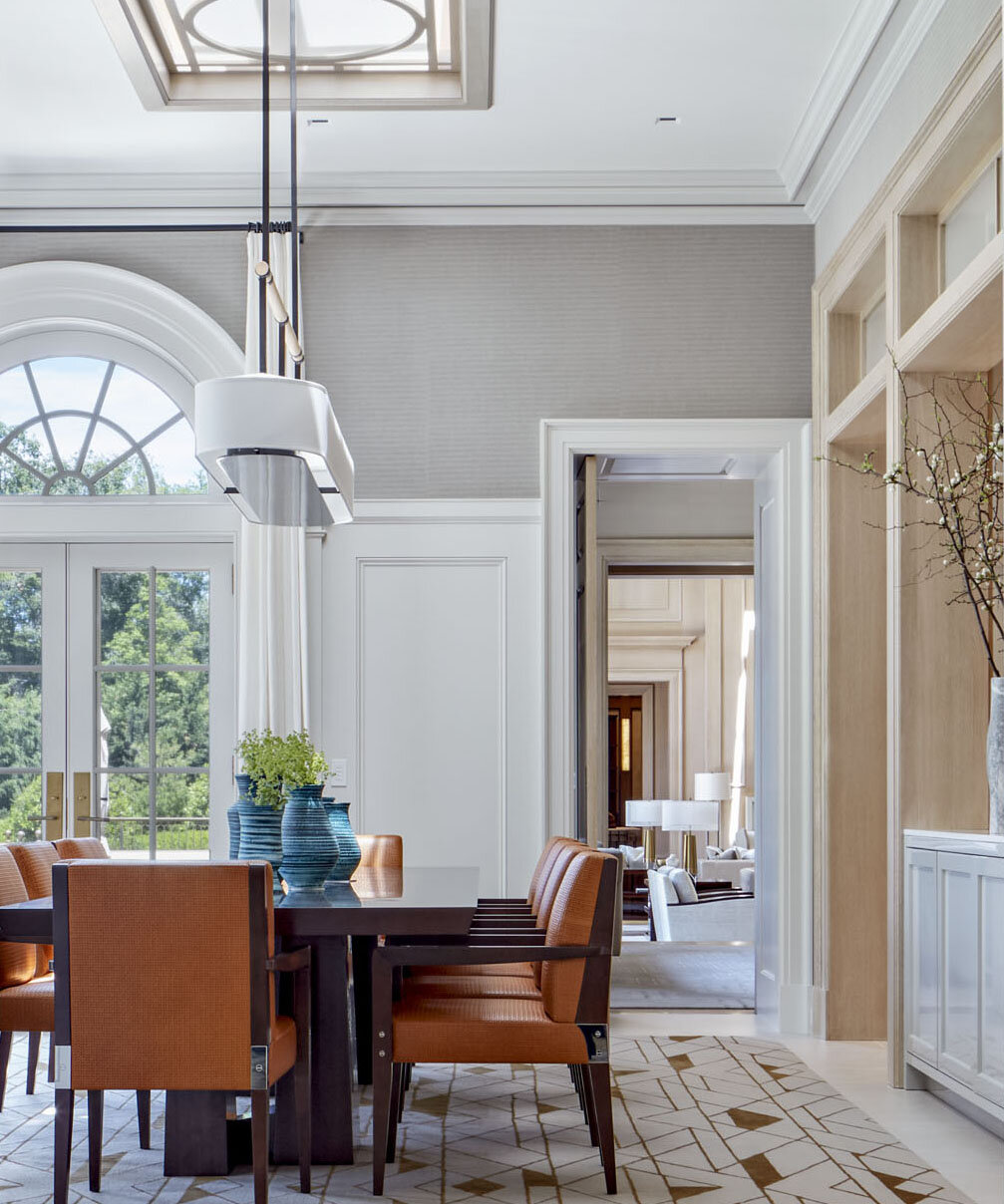 Colonial home in Greenwich CT, dining room china cabinet detail