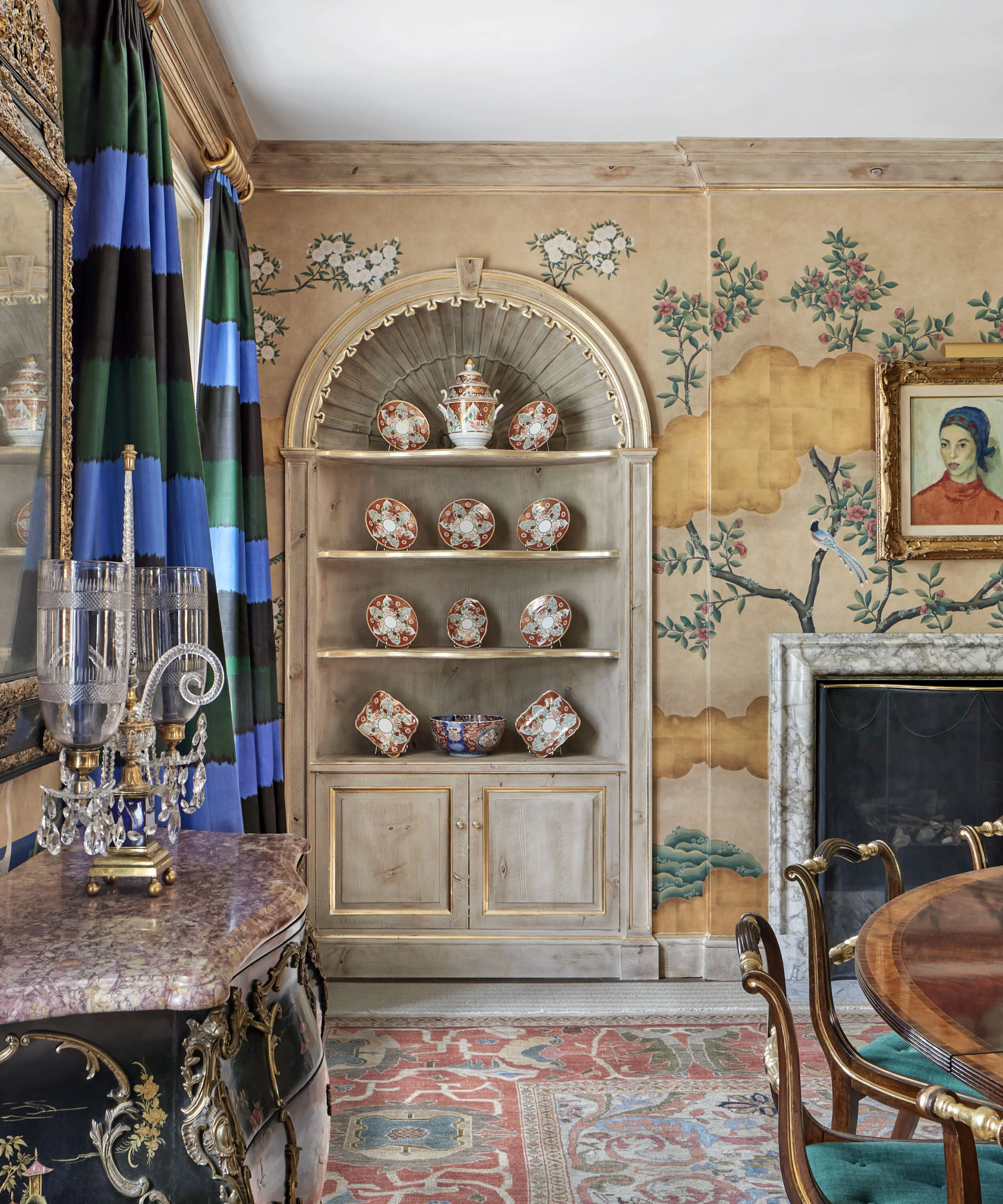 Georgian home in Greenwich CT, dining room fireplace