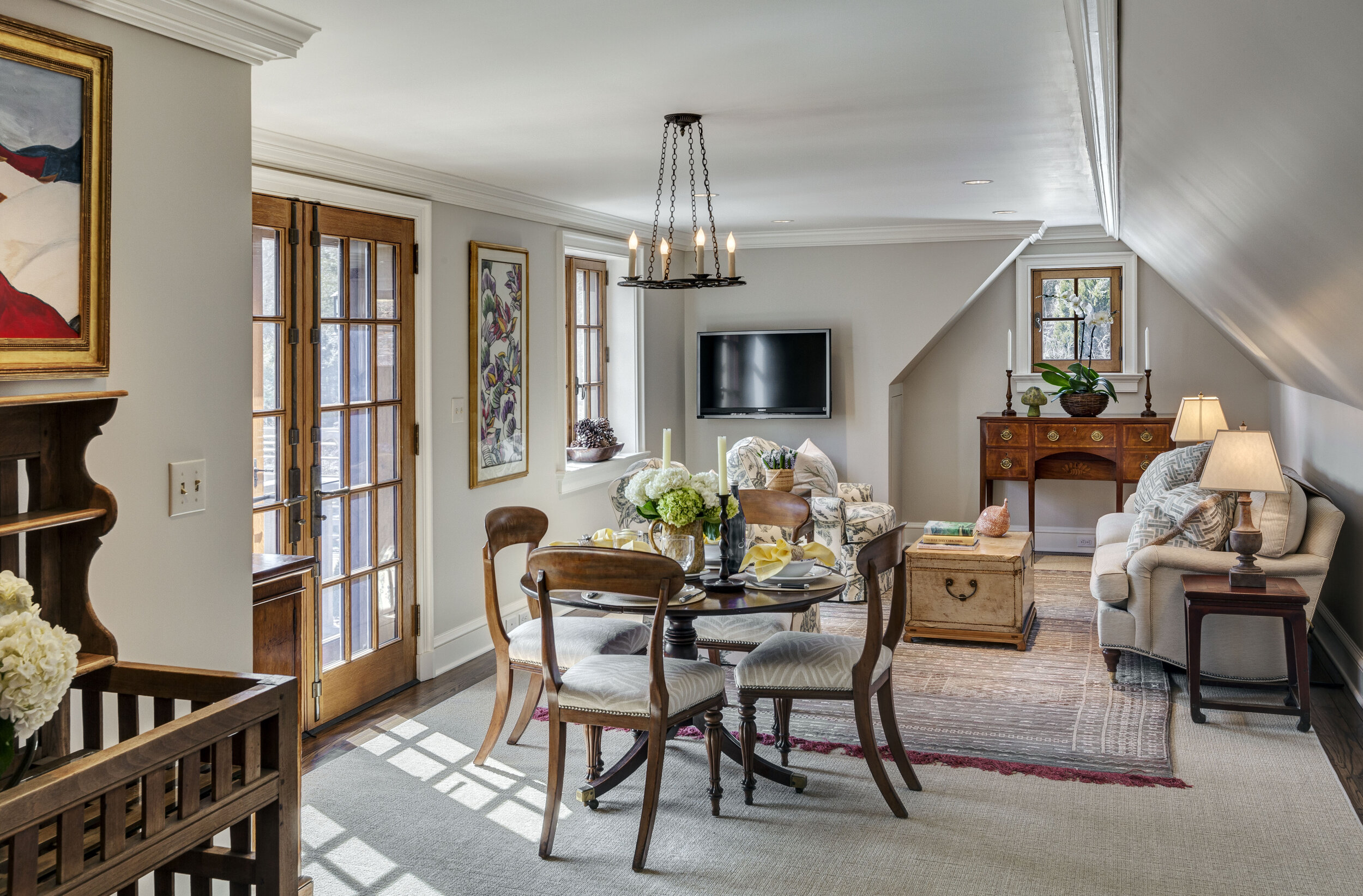 Tudor home in Greenwich CT, dining room dark paneling