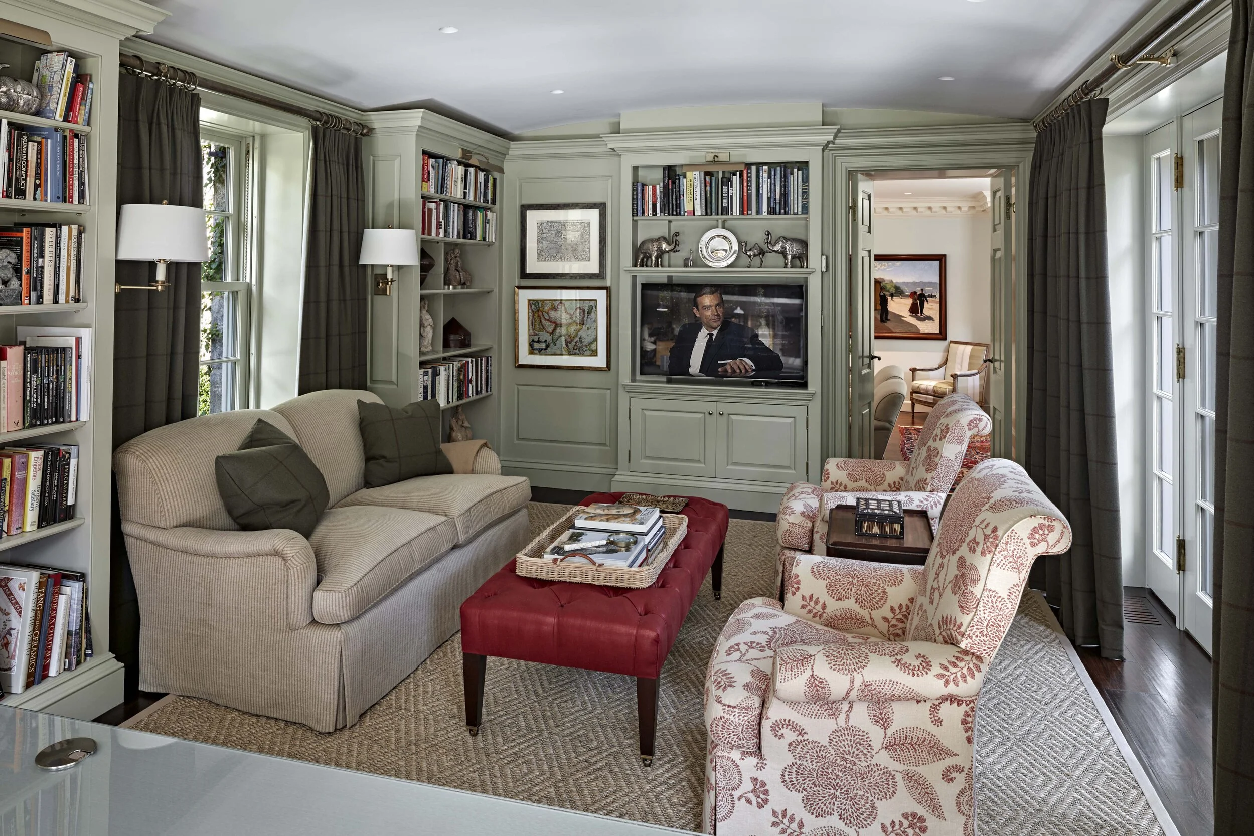 Colonial home in Greenwich CT, home office paneled walls
