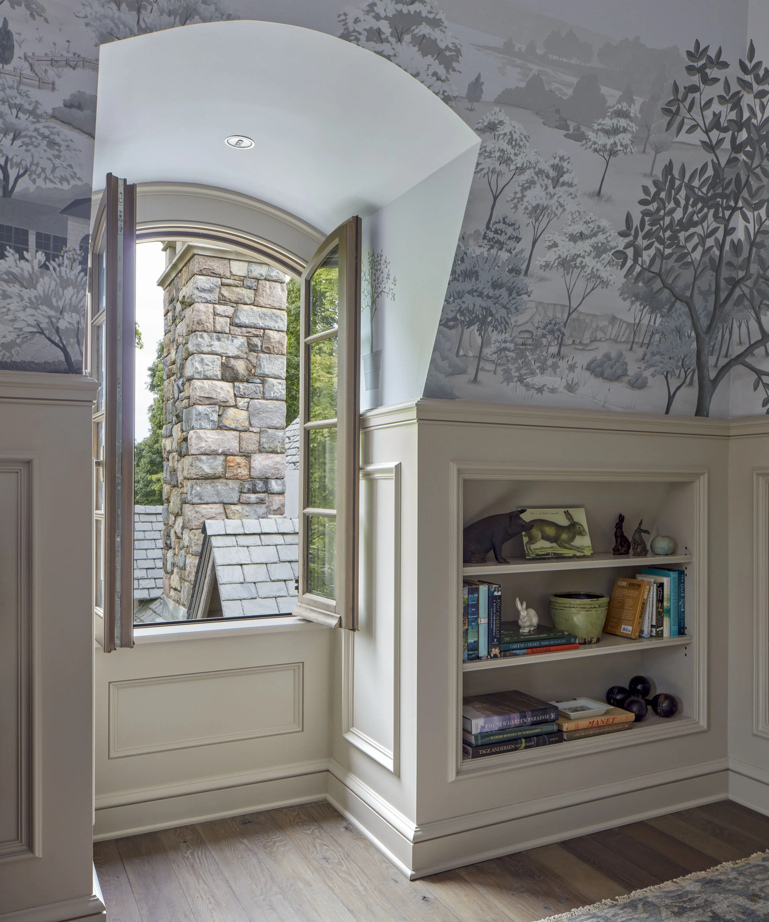 Shingle style home in Greenwich CT, casual home office detail