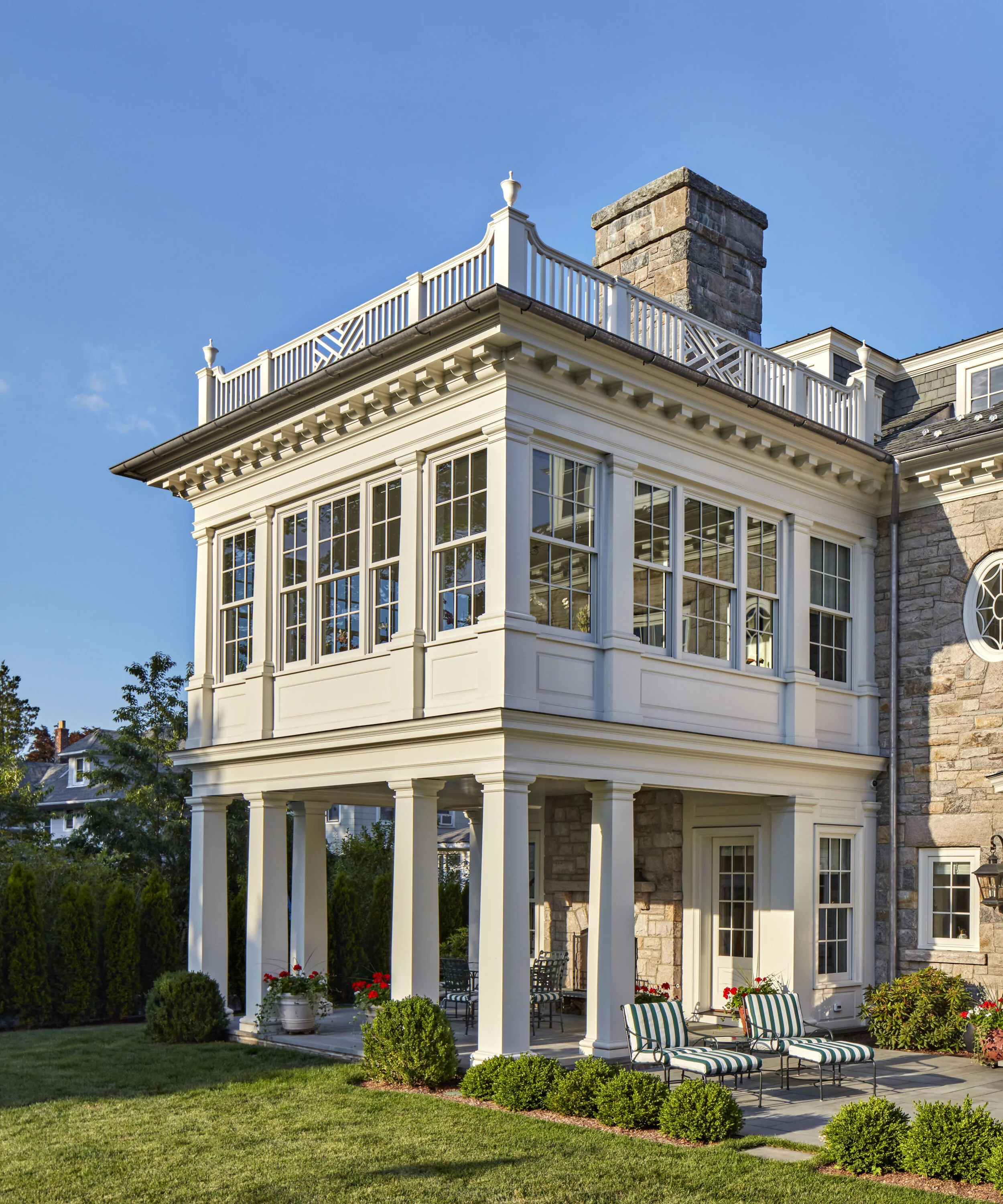 Georgian home in Greenwich CT, exterior portico detail 2