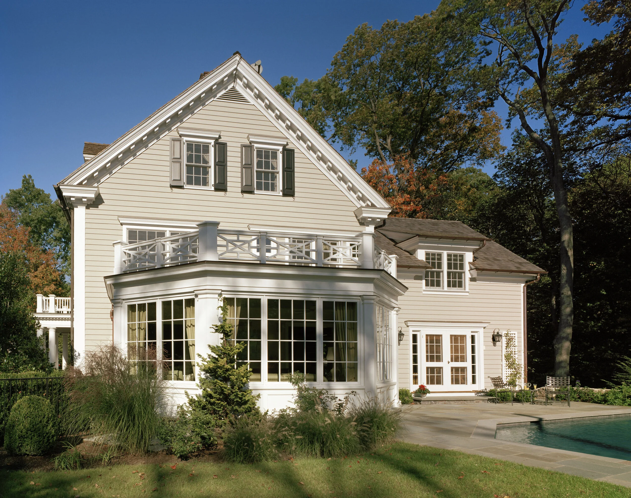 Colonial home in Greenwich CT, exterior chimney detail