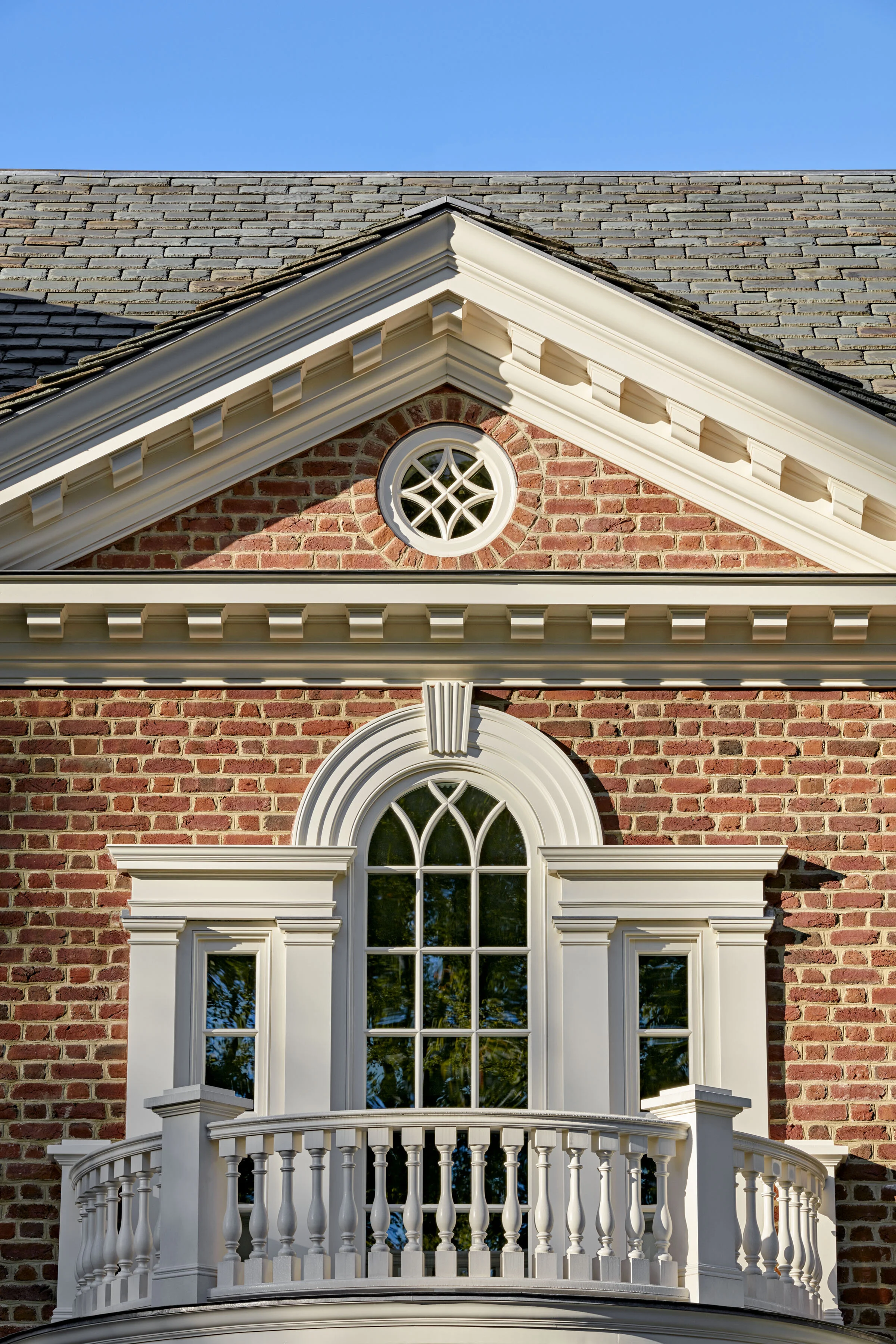 Shingle style home in Greenwich CT, exterior bracket detail