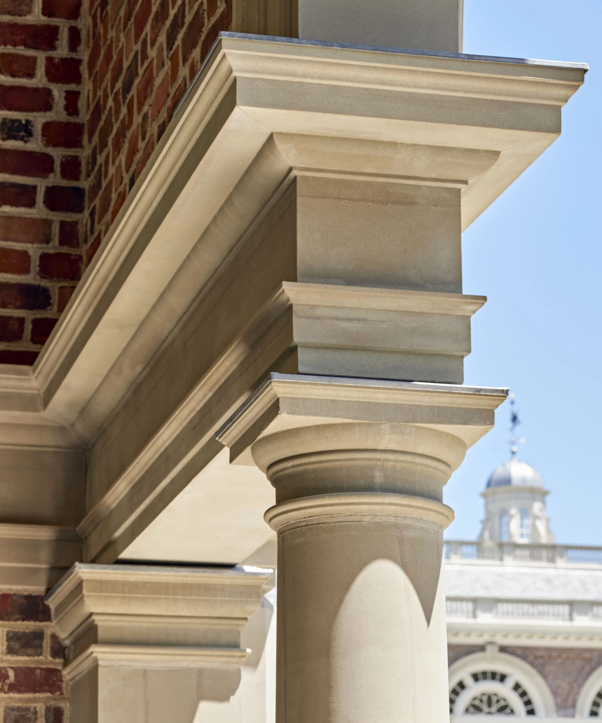 Shingle style home in Greenwich CT, exterior porch column detail