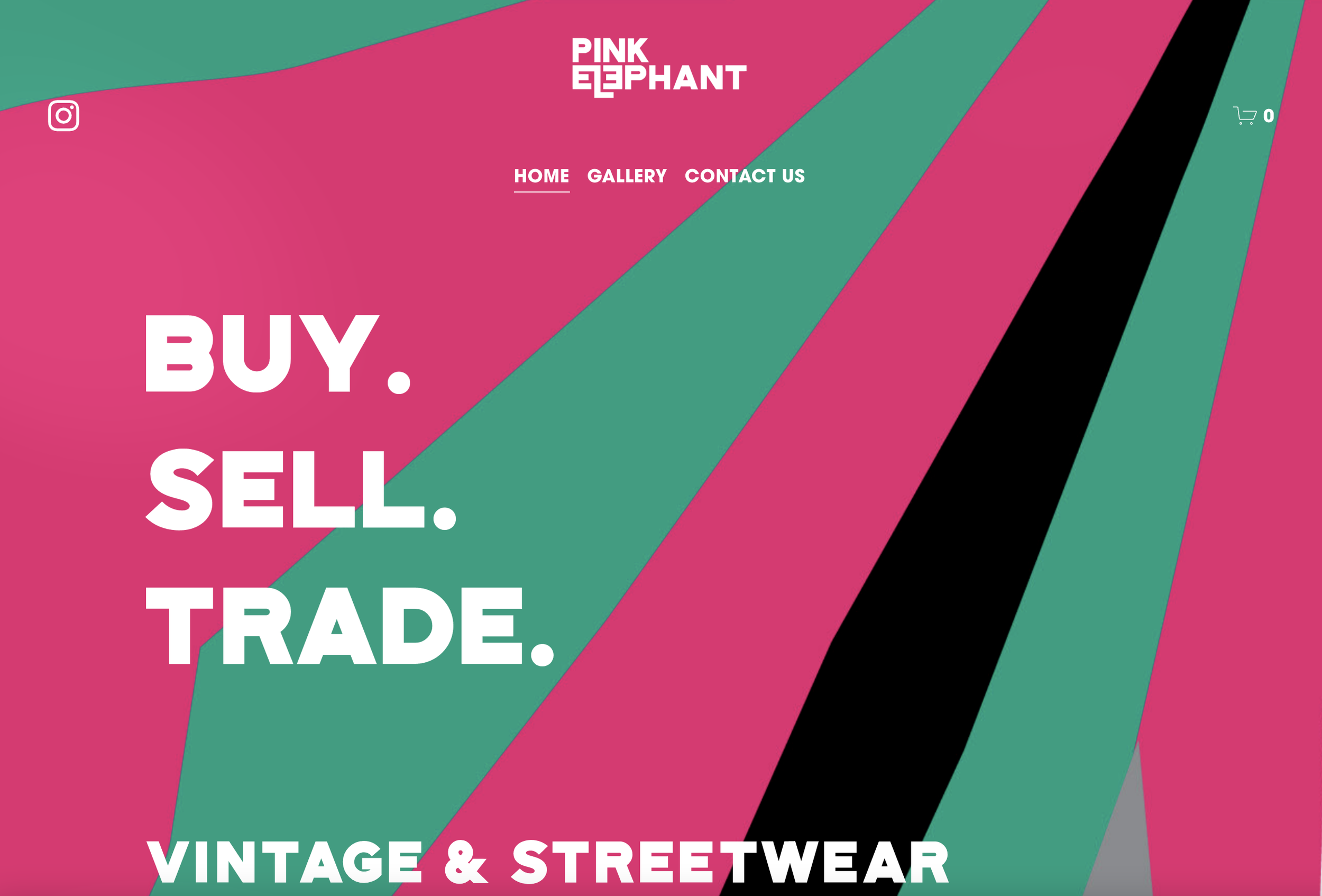 Pink Elephant Vintage — streetwear website design by John August Design
