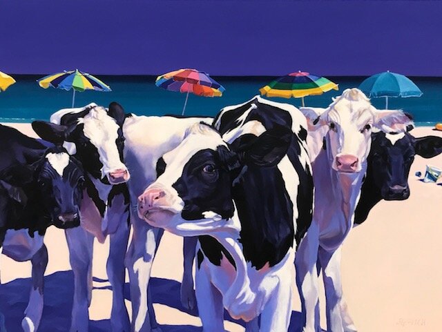 Janis Fitch-Cows, Beachscapes, Cows on the Beach