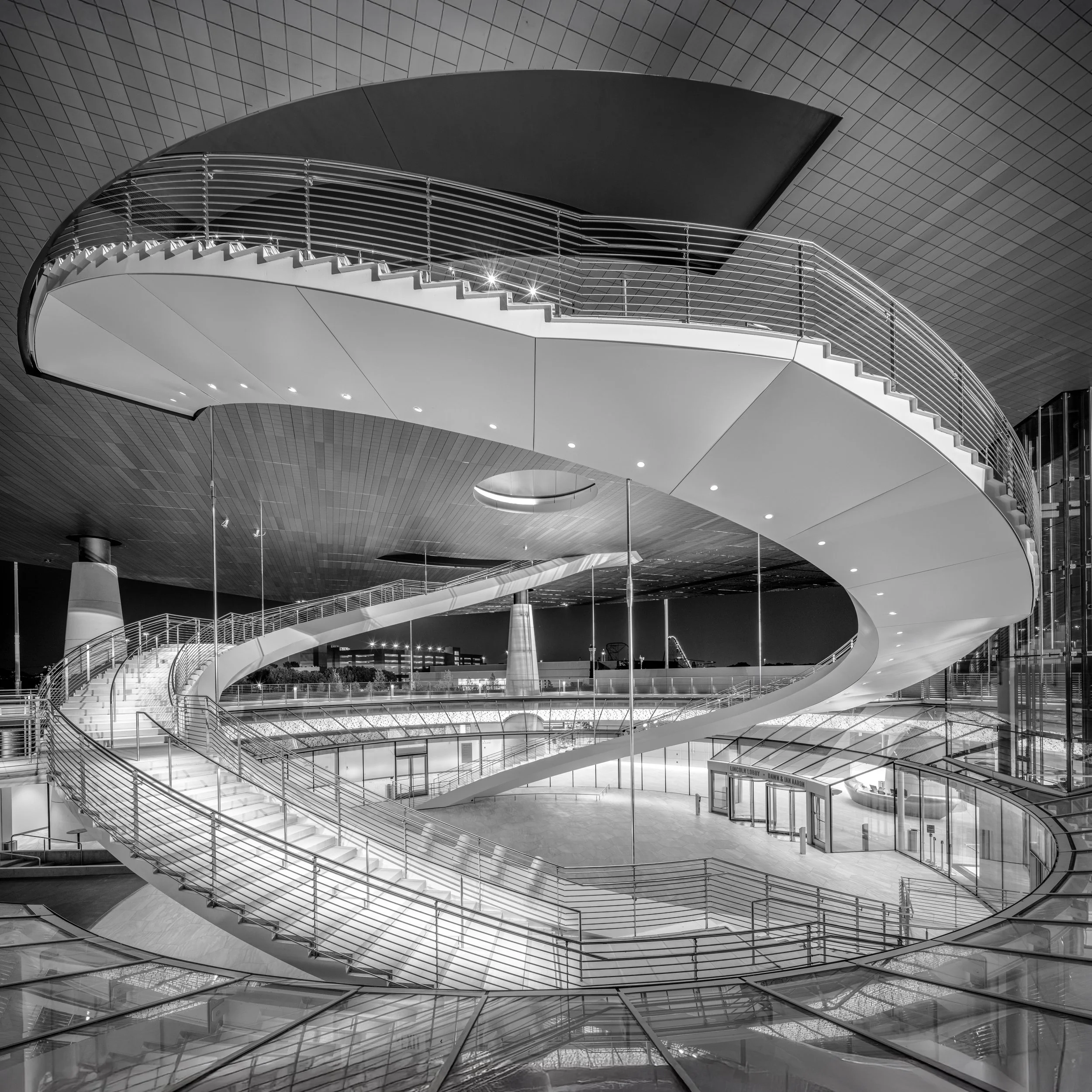 National Medal of Honor Museum, Arlington, Texas. Detailed image of the beautiful interior stair helix. 
