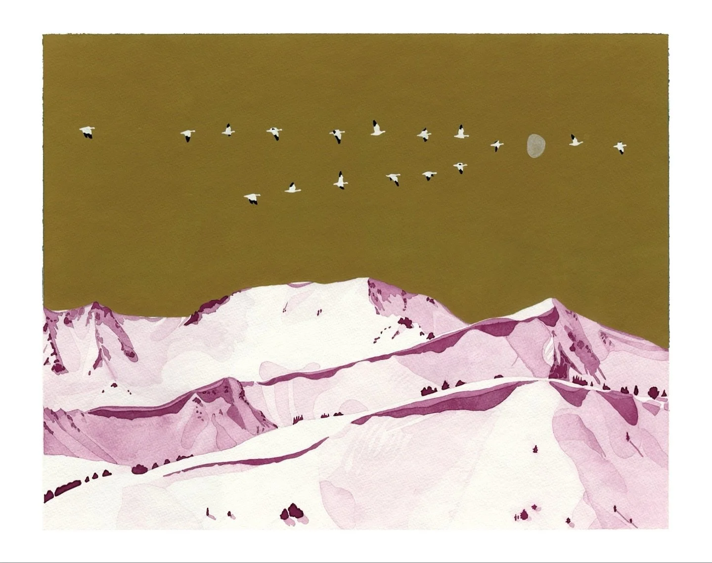 &bull; Snow Under Snow Geese &bull;

The original painting is now available through my website, and prints are in my Etsy shop.

I made this piece several years ago and it was part of my first show. But something about the sky I originally gave it (a