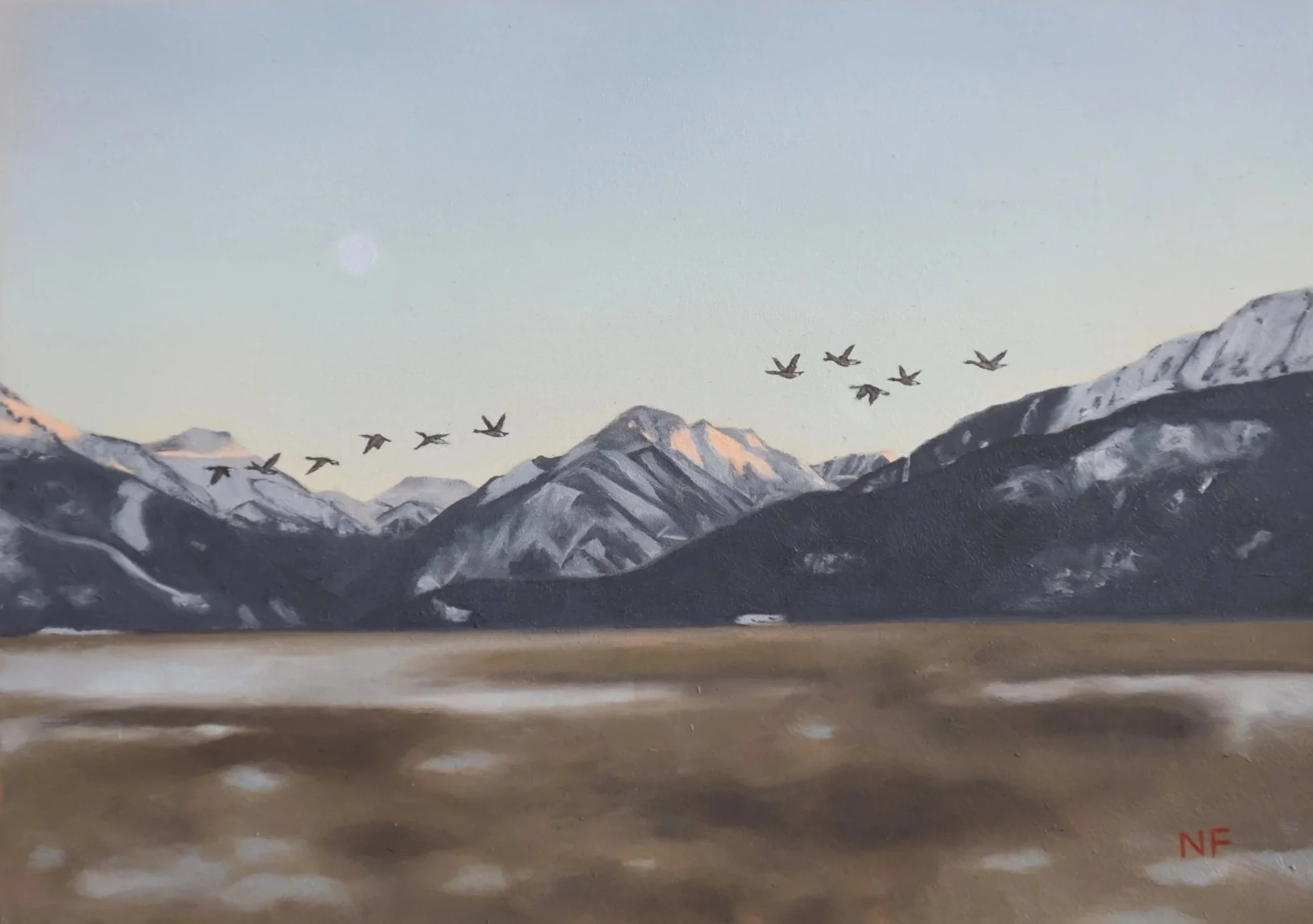 "Aneroid's Late Winter Light, Geese" • Sold • 2025 • Oil on wood panel