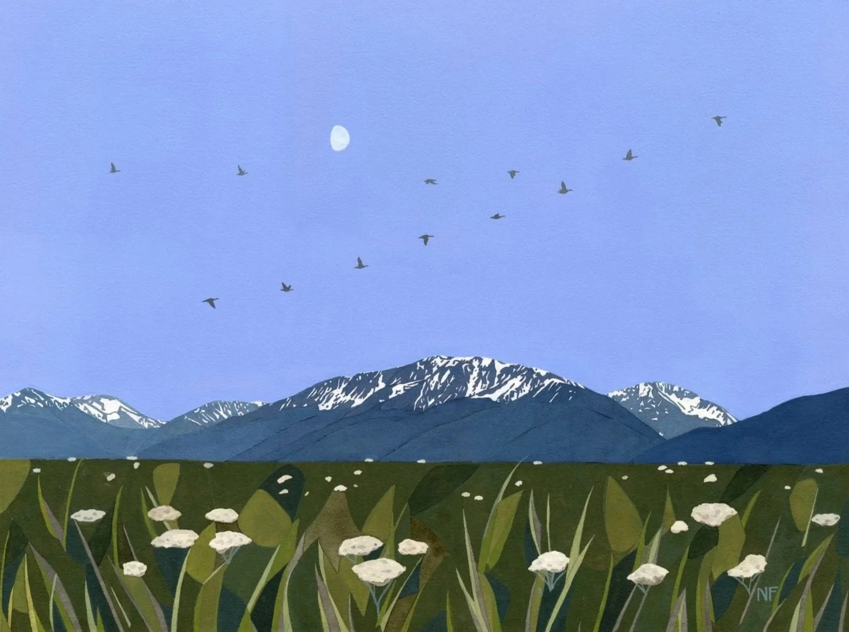 "Dusk, Yarrow, Mountains, Moon" • Sold • 2025 • Watercolor and gouache on paper