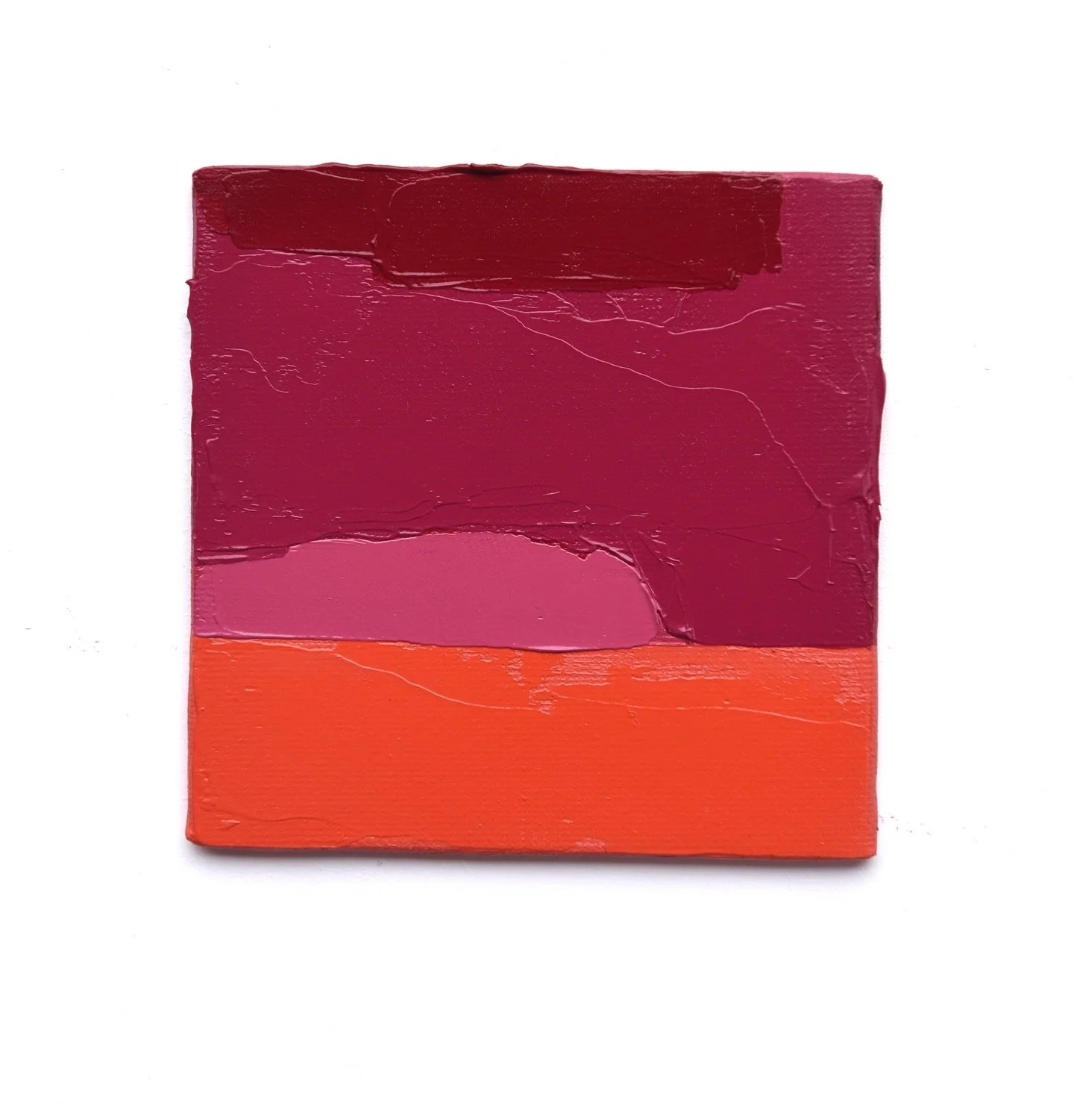Color square # 6

I found a tube of quin violet paint and realized I hadn&rsquo;t experimented with it yet, as I used a fairly limited palette of about 8 colors in oil. I love the violet and the way it interacts with orangey red tones.