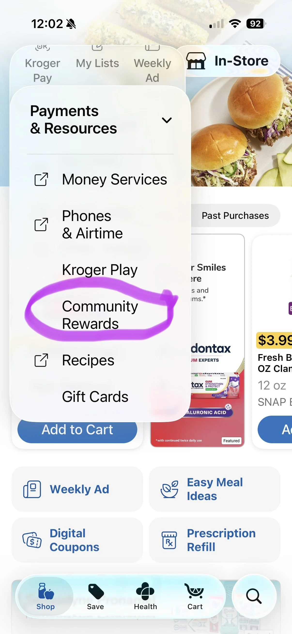 Select "Community Rewards" button.