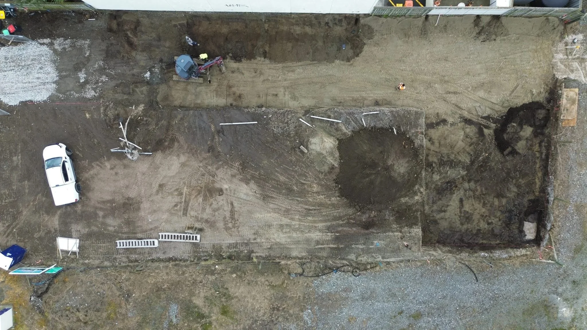 Aerial view of geotechnical investigation and foundation assessment for construction monitoring in Christchurch Central.