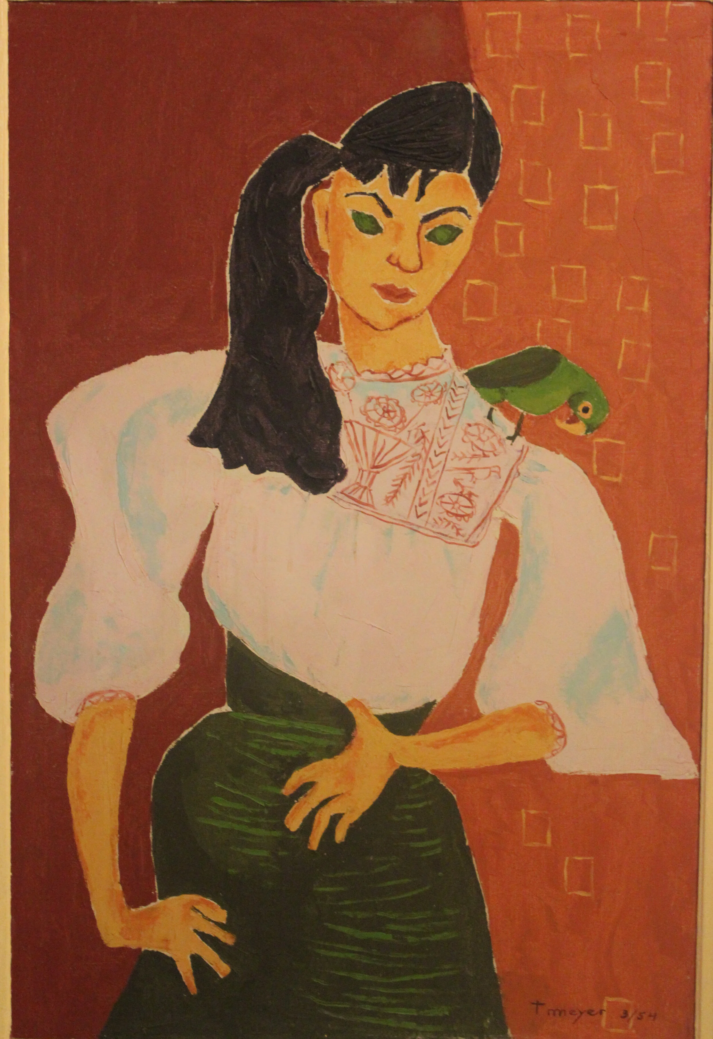 [Sold] Self Portrait with Parrot (1954) oil, 36 x 24 inches