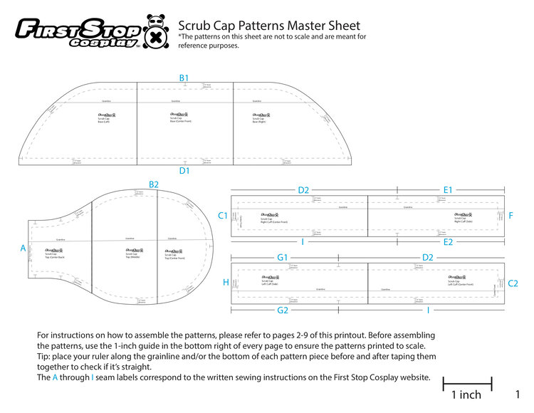 The master sheet on page 1 of the scrub cap patterns.