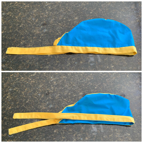 Side views of the scrub cap with the Cuff down and with the Cuff folded up.