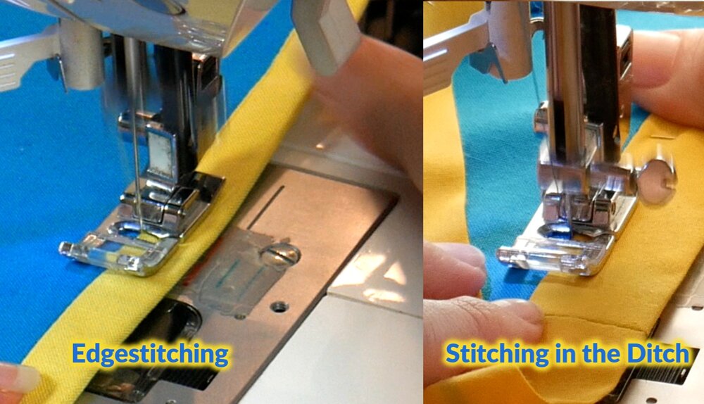 Edgestitching (sew next to the seam) vs stitching in the ditch (hiding the stitches inside the seam).