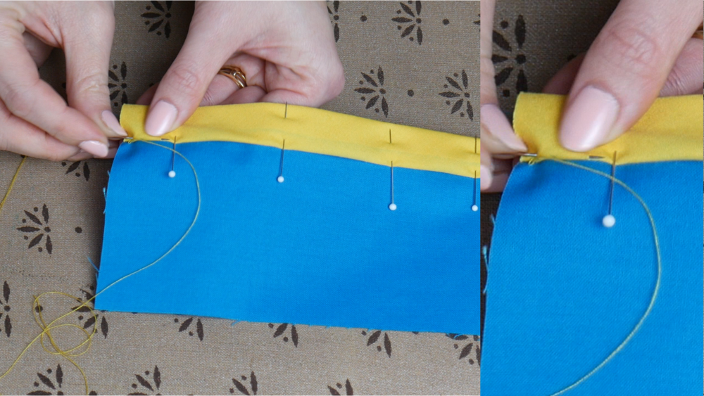 Re-enter the fold of the binding with your needle.