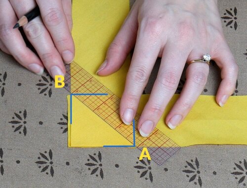 Draw a line connecting A and B to mark your seamline.