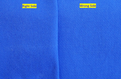 The right and wrong sides of a woven cotton fabric.
