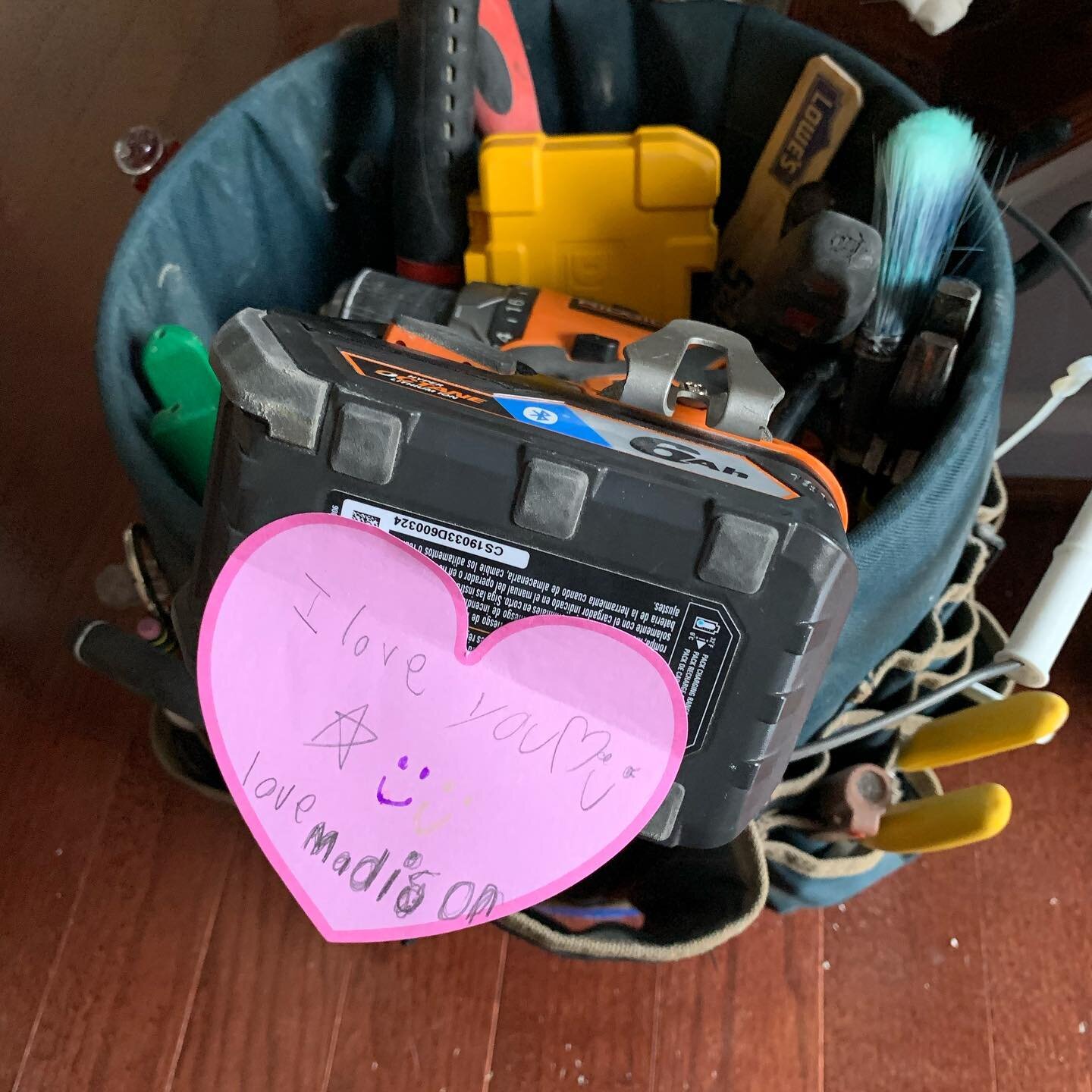 Great surprise when you see this when you get back to your tools. #daddysgirl  #buckettoolorganizer