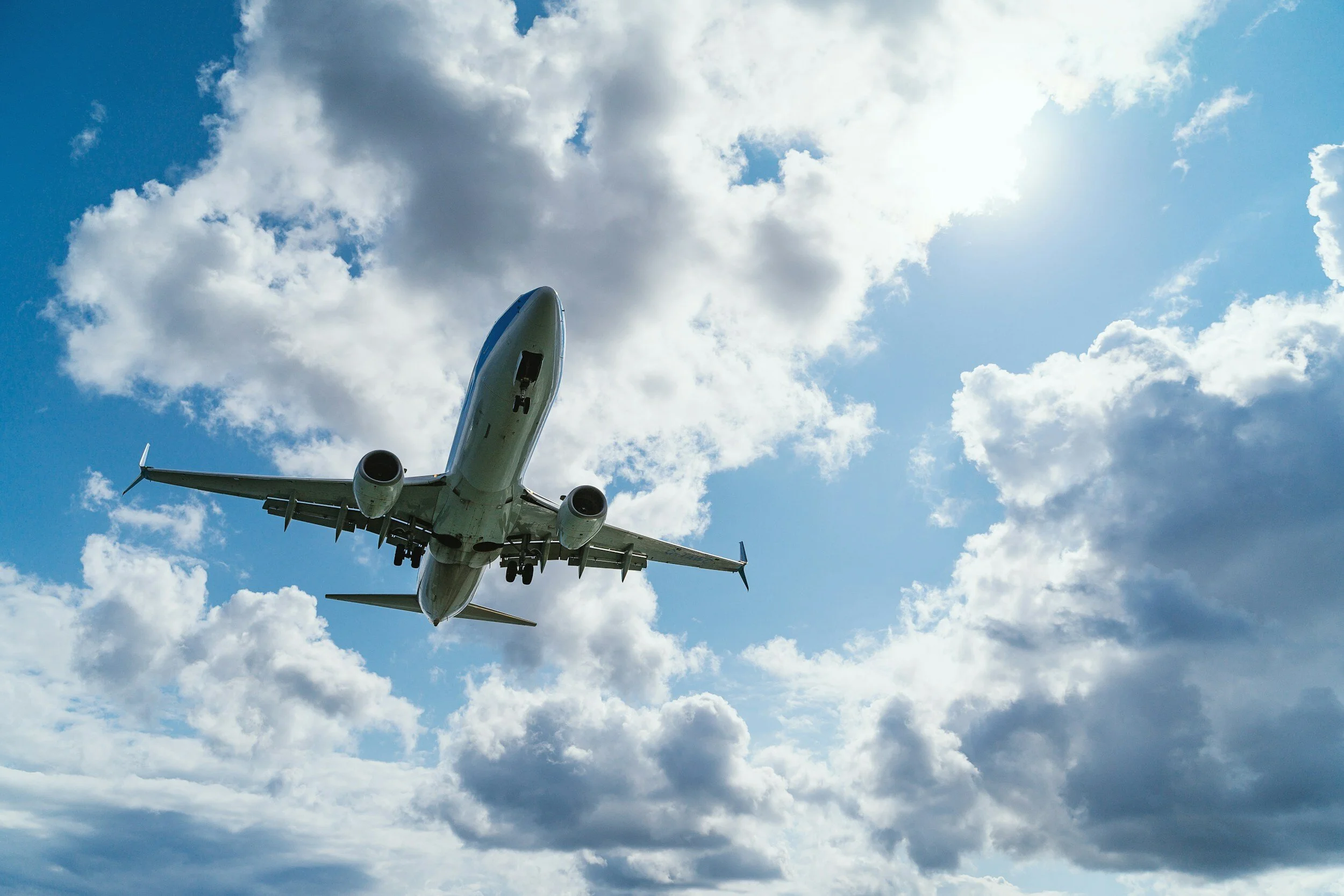 Commercial airplane representing domestic and international flight planning for business and leisure travelers.