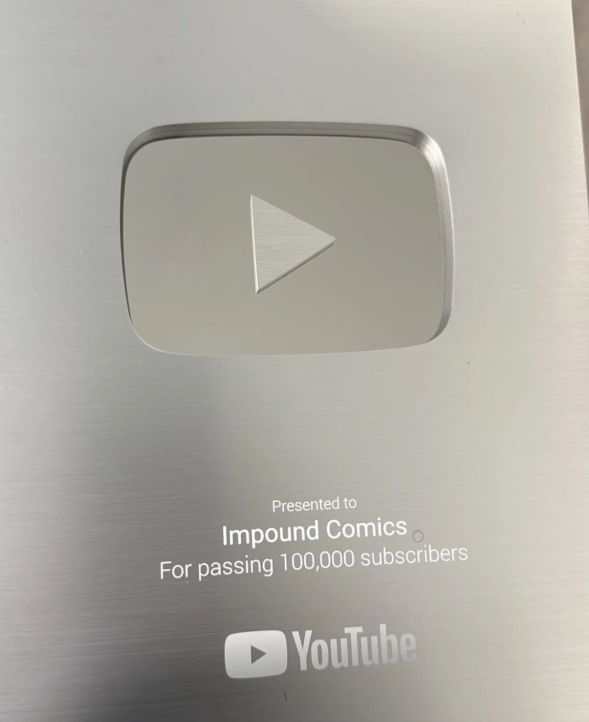 Impound Comics Receives 100K Youtube Plaque