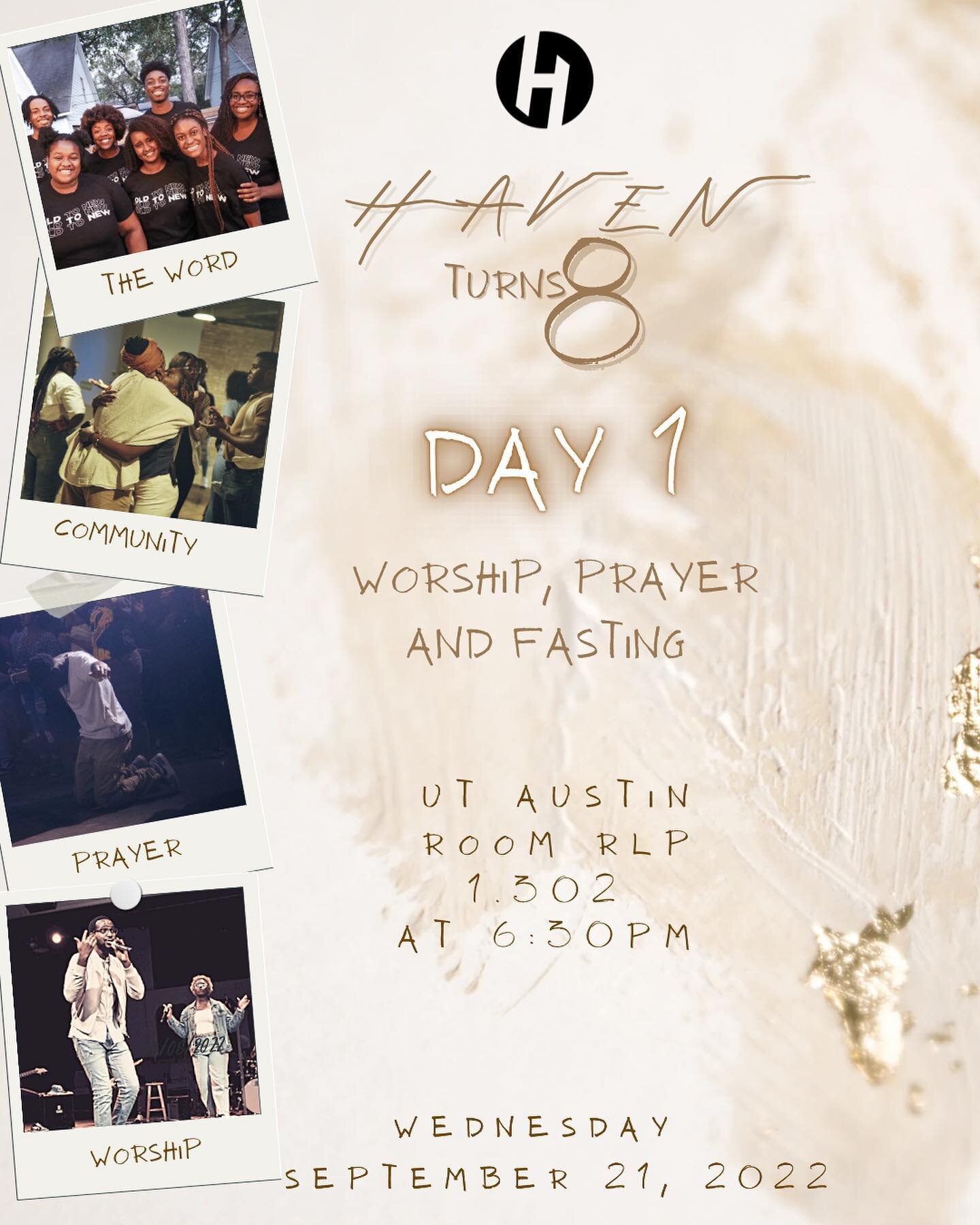 ***ROOM CHANGE to RLP 1.302***

TODAY is DAY 1!!🥳 HAVEN student fellowship is excited to pray, worship, and celebrate our 8th anniversary with everyone at RLP 1.106 at 6:30pm!!🙏🏾🎊

Tag a friend you are coming out with and let them know about the 