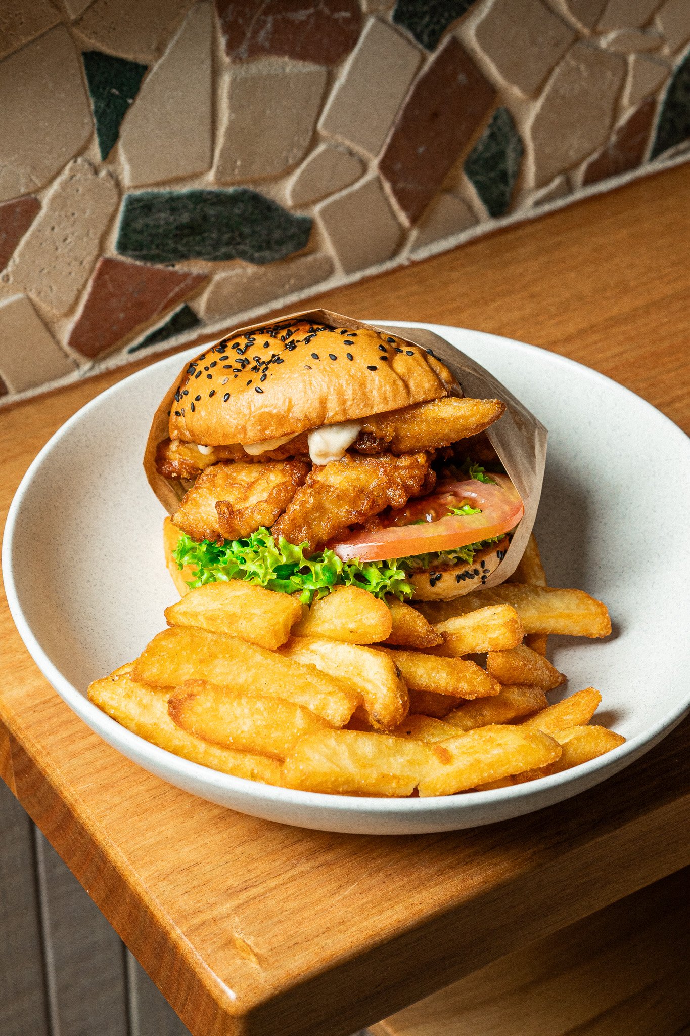 Enjoy a delicious burger at Saltwater Bar & Bistro