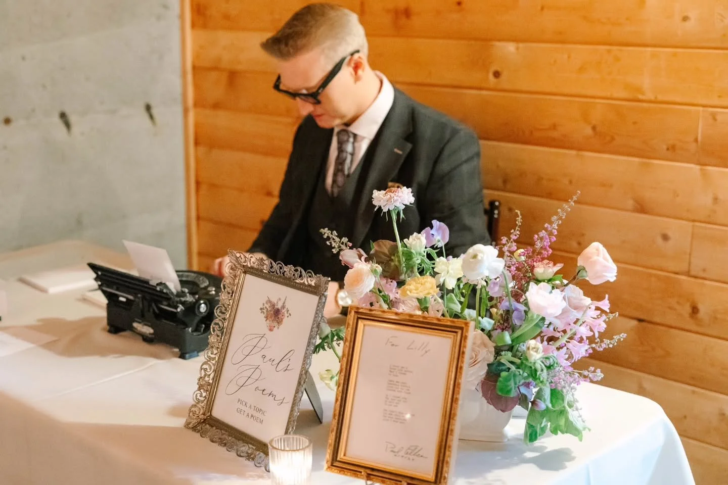 When Lilly and Michael were thinking about having a favor for their guests, they went with something incredibly personal to them: Handwritten poems by Paul

Michael had Paul write a poem for Lilly after they were dating for a short time so they thoug