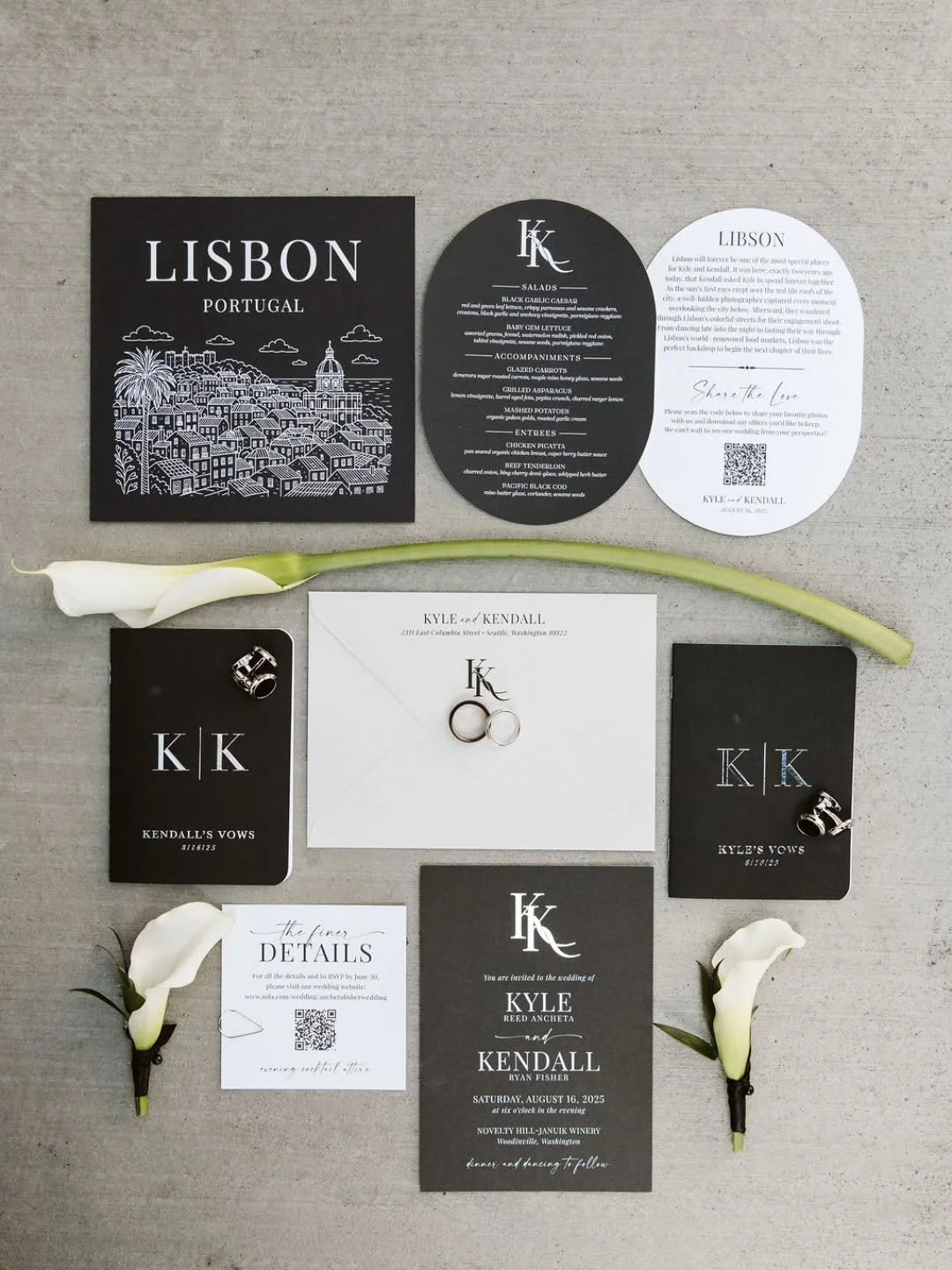 Kyle and Kendall wanted their wedding to feel modern, clean and masculine. Their stationery set the tone as that was the first thing their guests saw for their wedding day.

Kyle and Kendall kept their monogram all throughout their wedding starting w