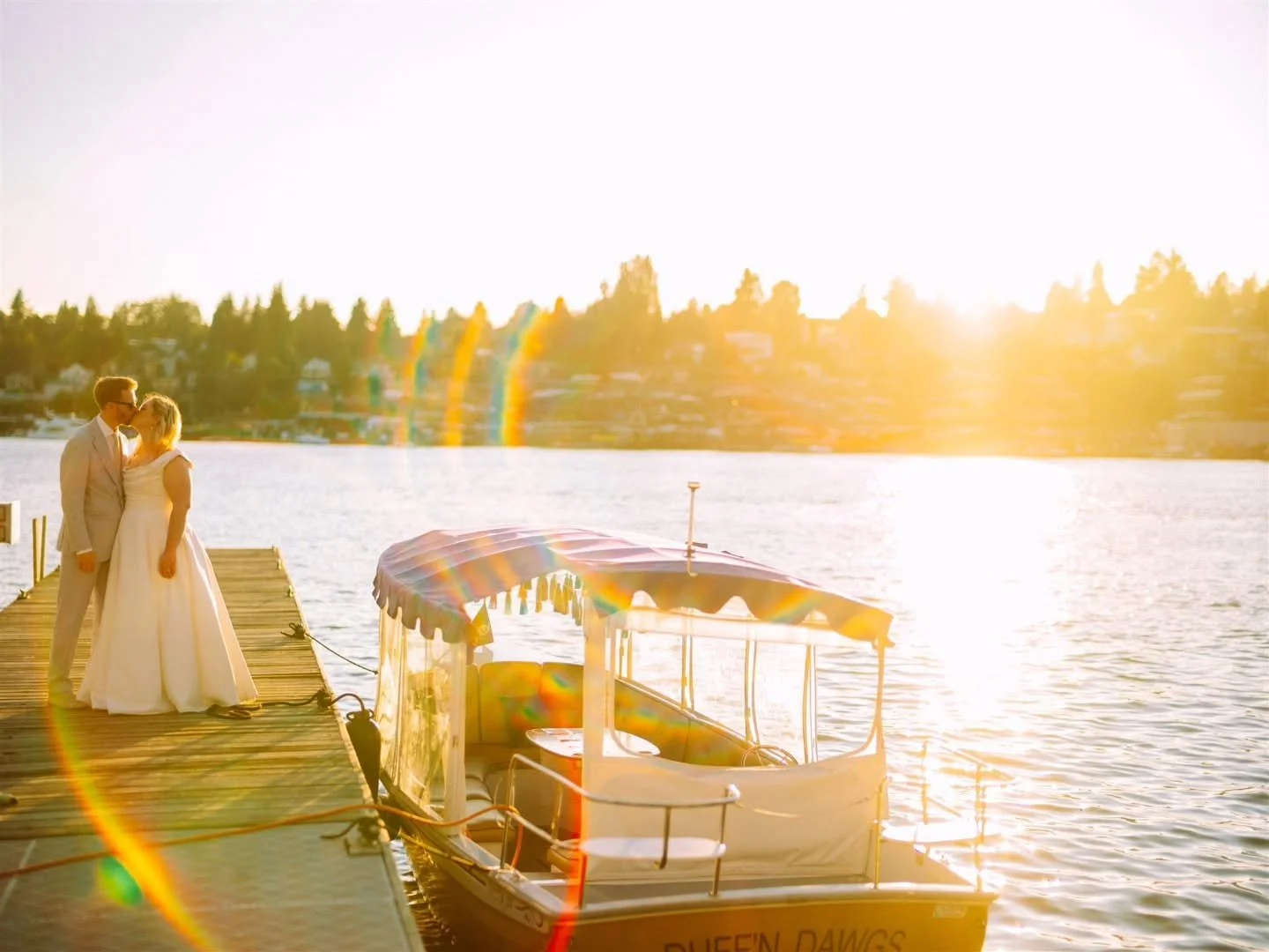 "Leave your guests behind for a casual ride on Lake Union"

L&amp;K wanted a wedding celebration where guests could enjoy the amazing Seattle city skyline so choosing a yacht club on the water where they could bring in electric boats seemed