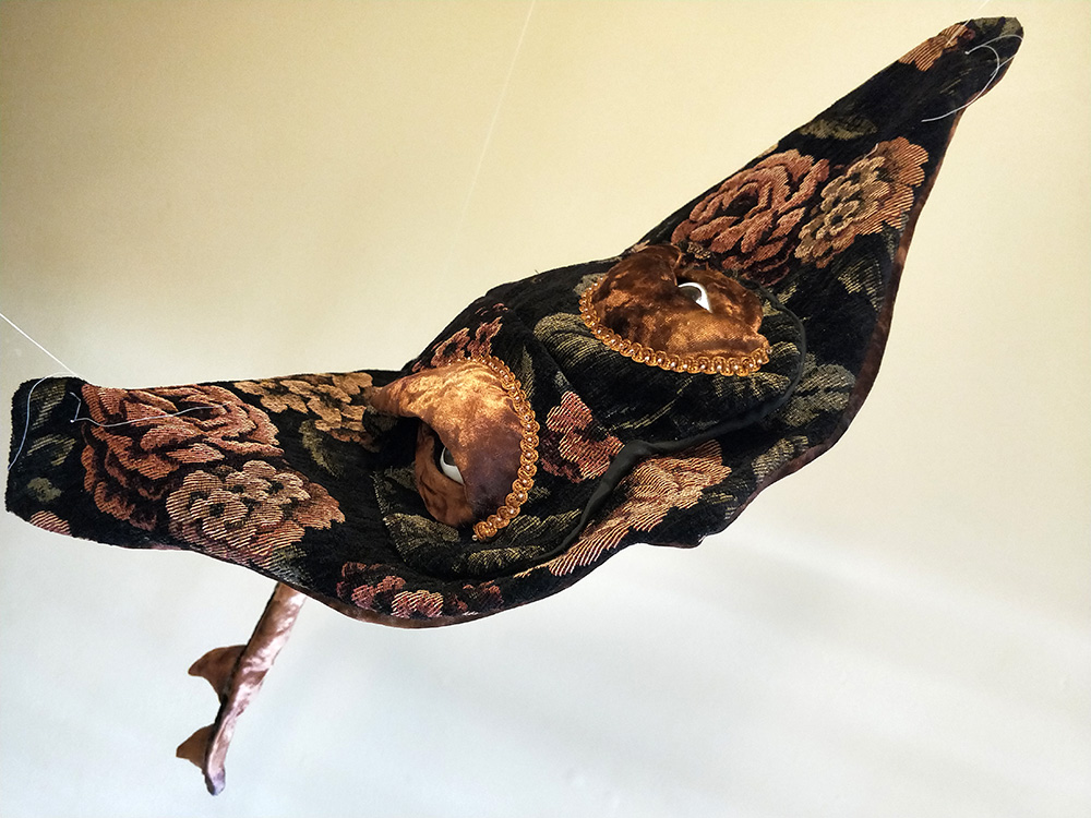 Fabric floral stingray with sequins floating in air