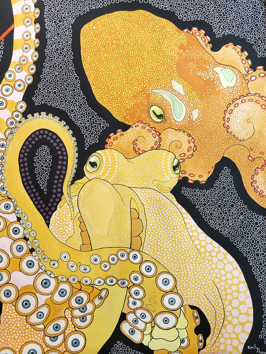 cephalopods two octopus with patterns and human eyes for suckers